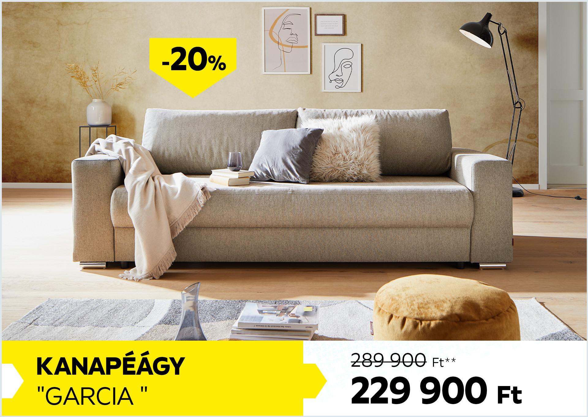KANAPÉÁGY GARCIA 289900Forint helyett 229900Forint kedvezmény mértéke 20%