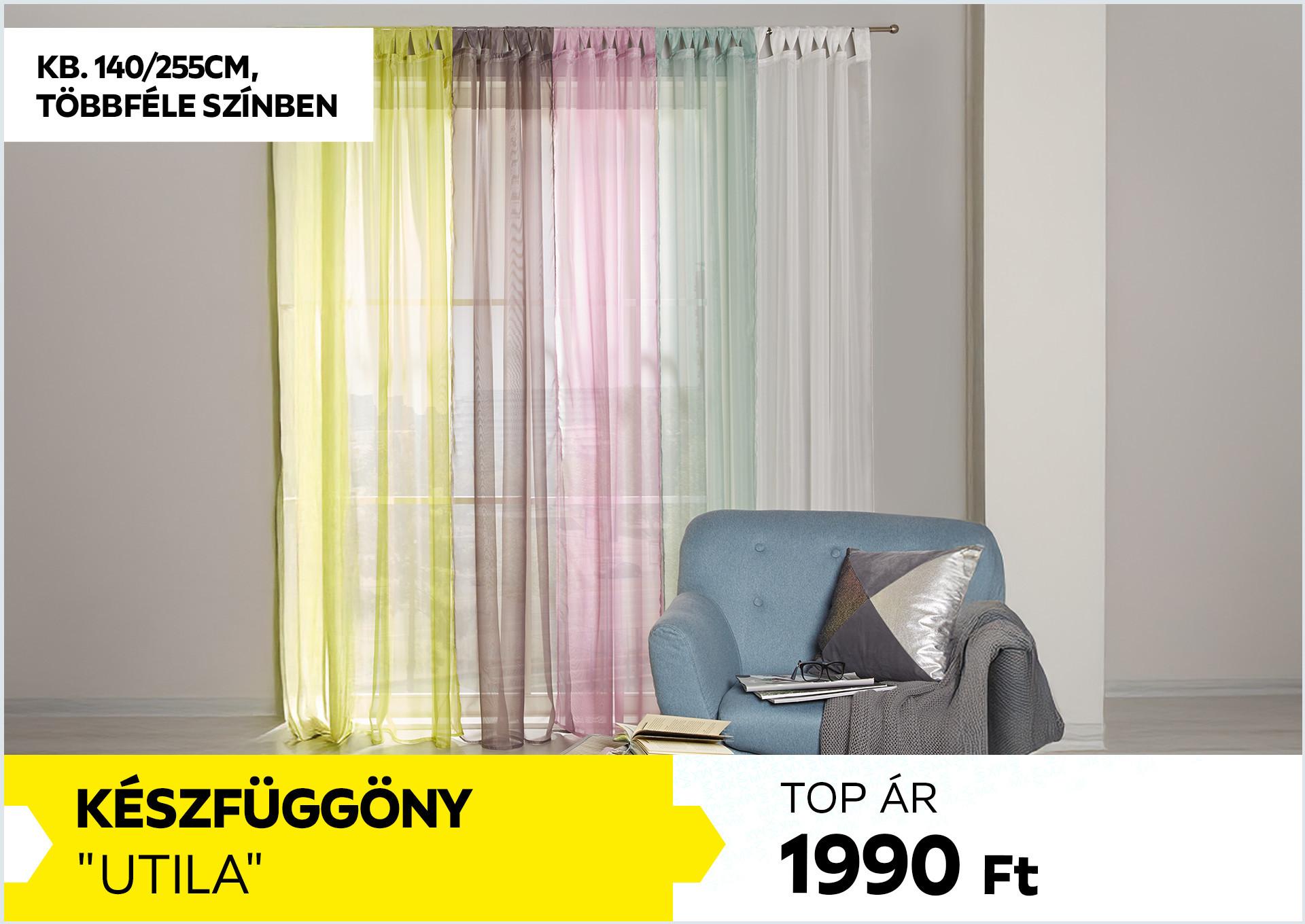 Készfüggöny, kb. 140/255cm, többféle színben UTILA 1990Forint