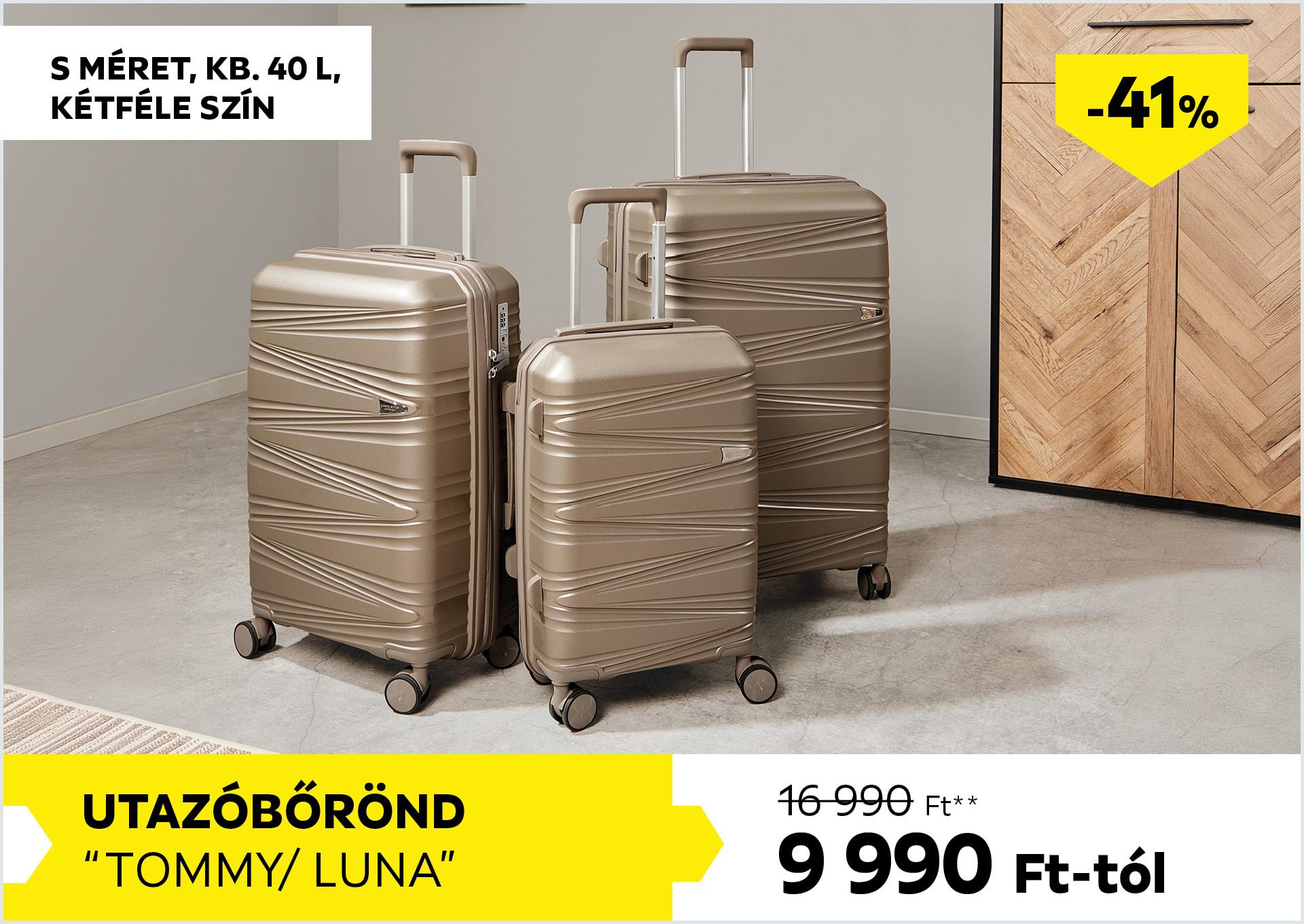 Utazóbőrönd S MÉRET kb. 40l TOMMY/ LUNA 16990Forint helyett 9990Forint kedvezmény mértéke 41%