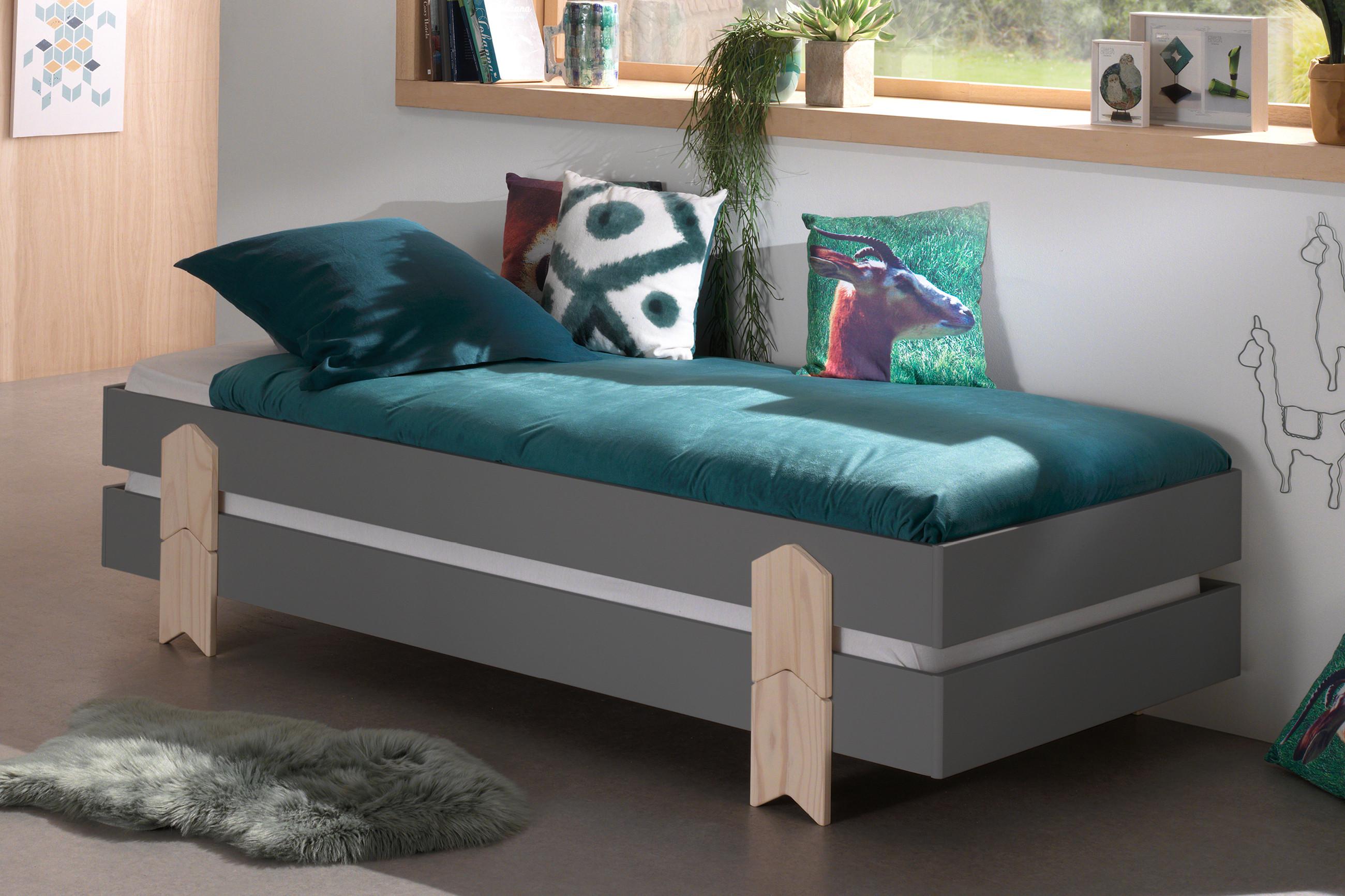 Stapelbett mit Lattenrost in Grau