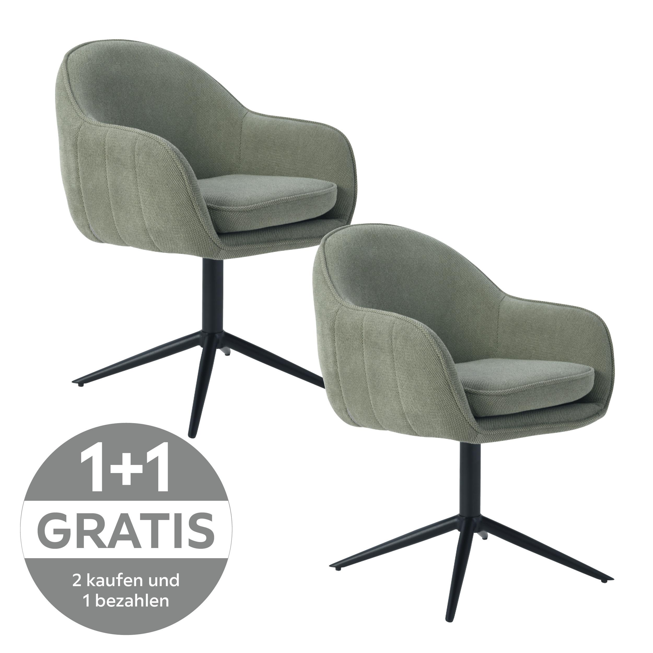 Armlehnstuhl Amara Leinenoptik Grün, B: 60 cm - Schwarz/Grün, KONVENTIONELL, Holz/Textil (60/81/62cm) - MID.YOU