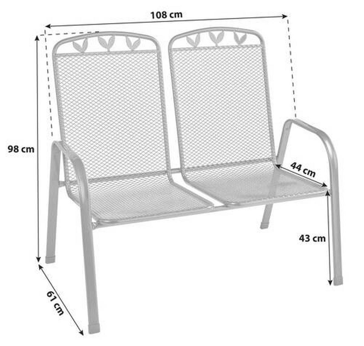 Gartenbank Metall 2-sitzer Toulouse Mit Armlehnen - Grau, MODERN, Metall (108/98/61cm) - Luca Bessoni