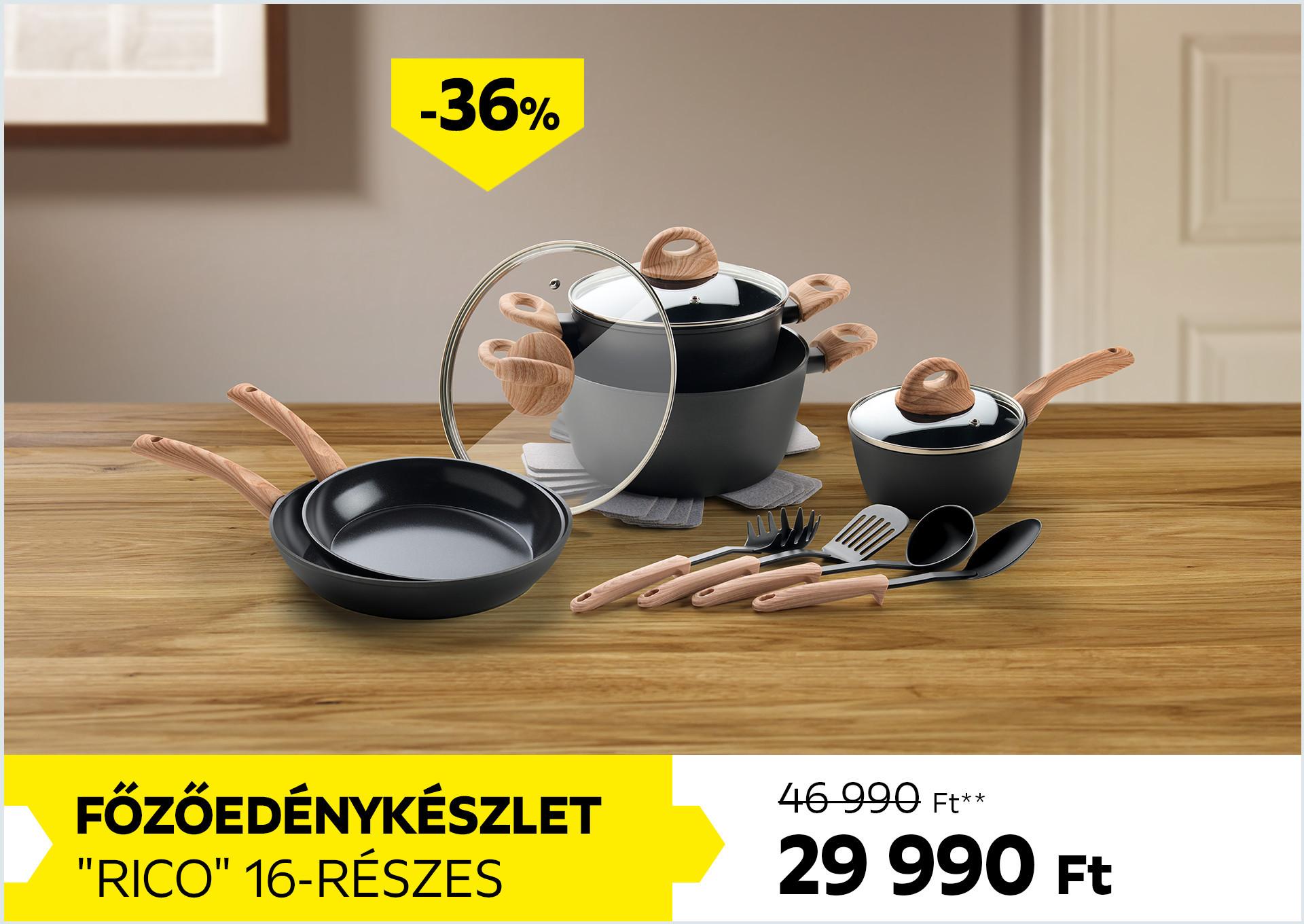 Főzőedénykészlet 16-részes RICO 46990Forint helyett 29990Forint kedvezmény mértéke 36%