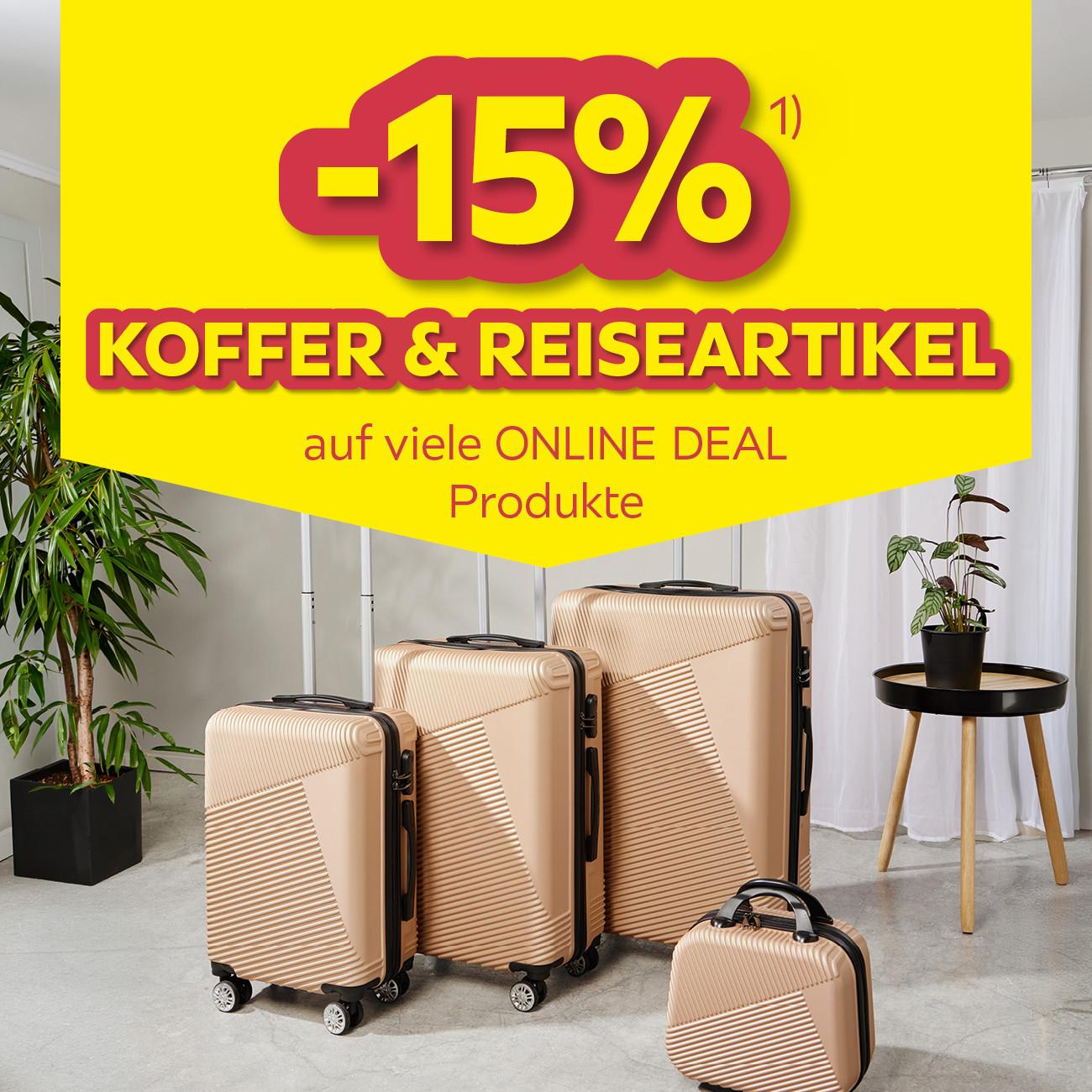 -15% Koffer & Reiseartikel auf viele Online DEAL Produkte