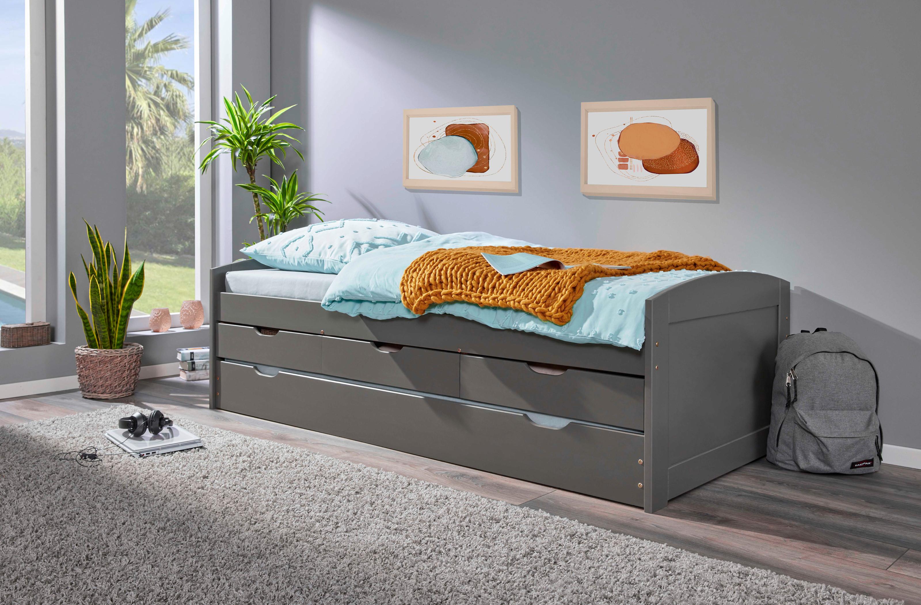 Výsuvná Postel Lena Šedá - přírodní barvy/šedá, Basics, dřevo/plast (90/200cm) - MID.YOU