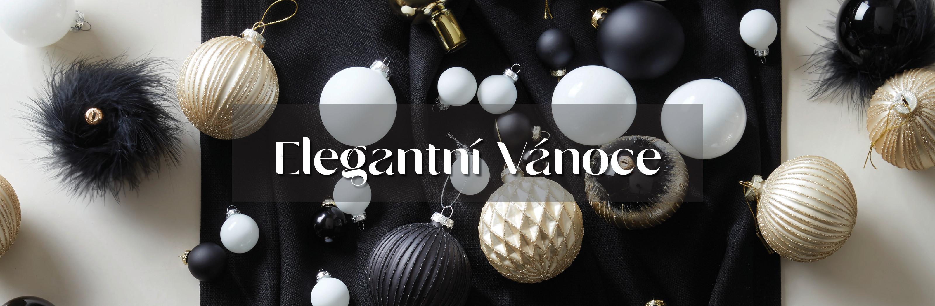 Elegantní Vánoce - bílé, černé, zlaté vánoční dekorace a doplňky