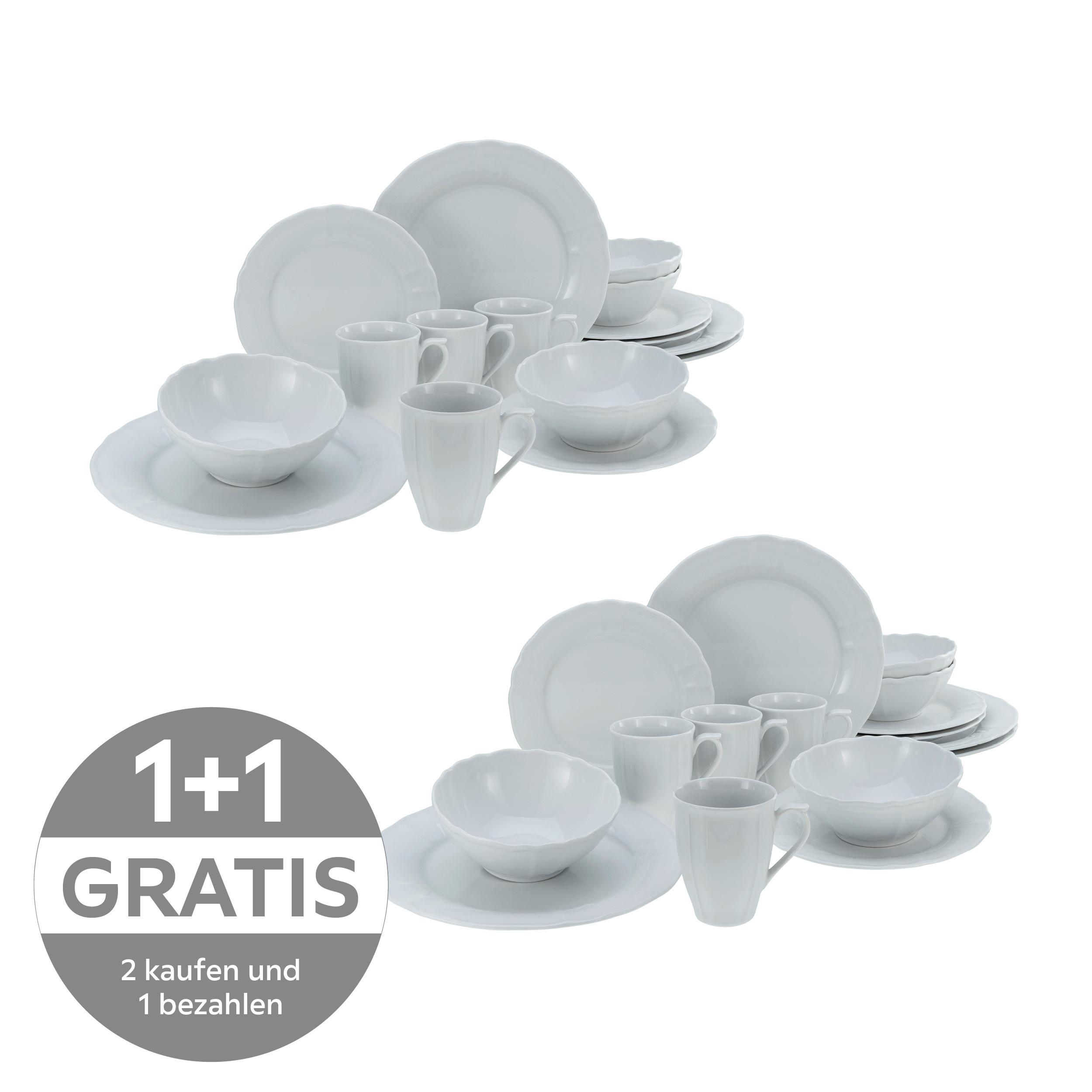Kombiservice Porzellan 4 Personen Geschirr Set Weiß - Weiß, Keramik (34,5/28/29cm) - Creatable