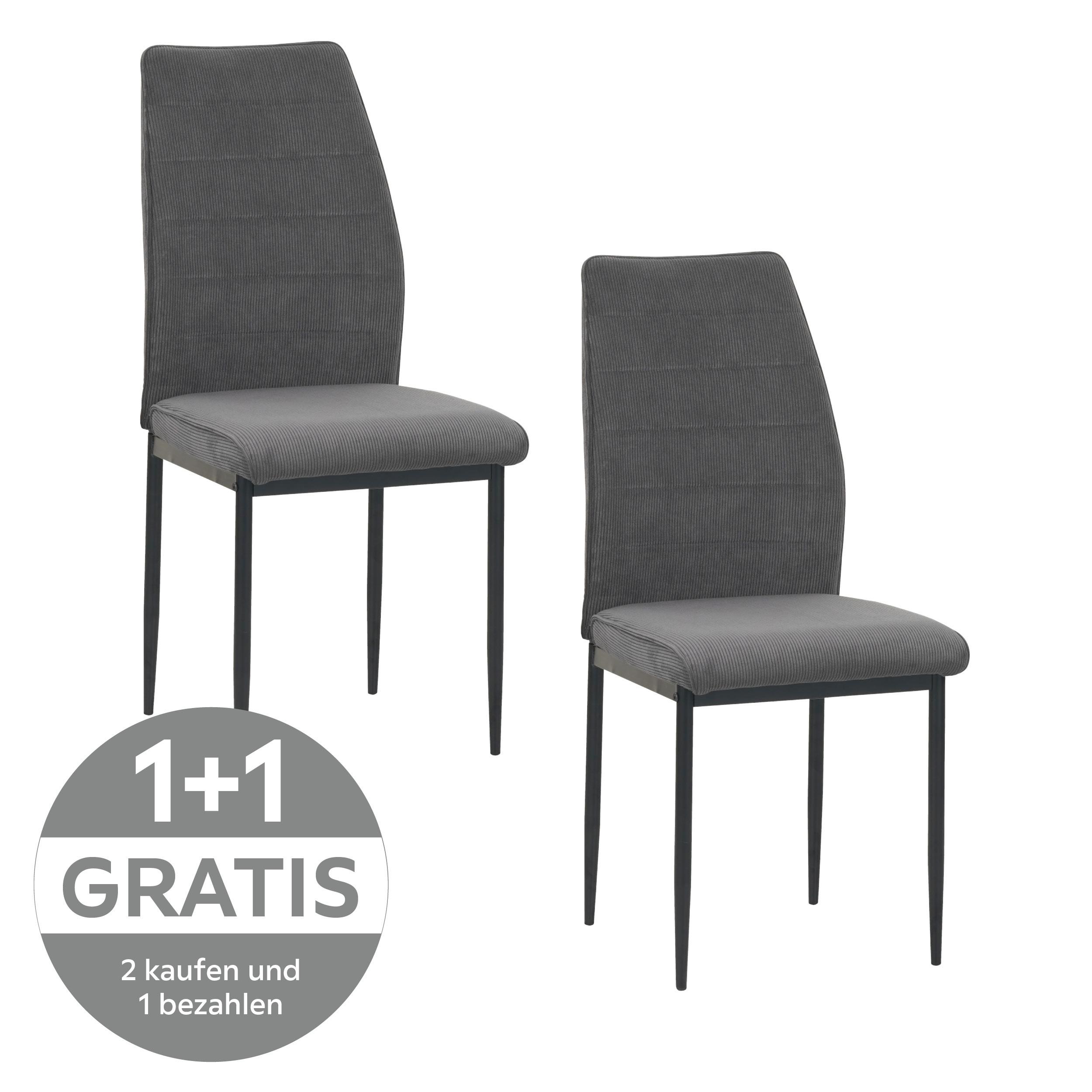 Polsterstuhl Ratford Cord Dunkelgrau - Schwarz/Grau, LIFESTYLE, Textil/Metall (44/96/58cm) - Livetastic