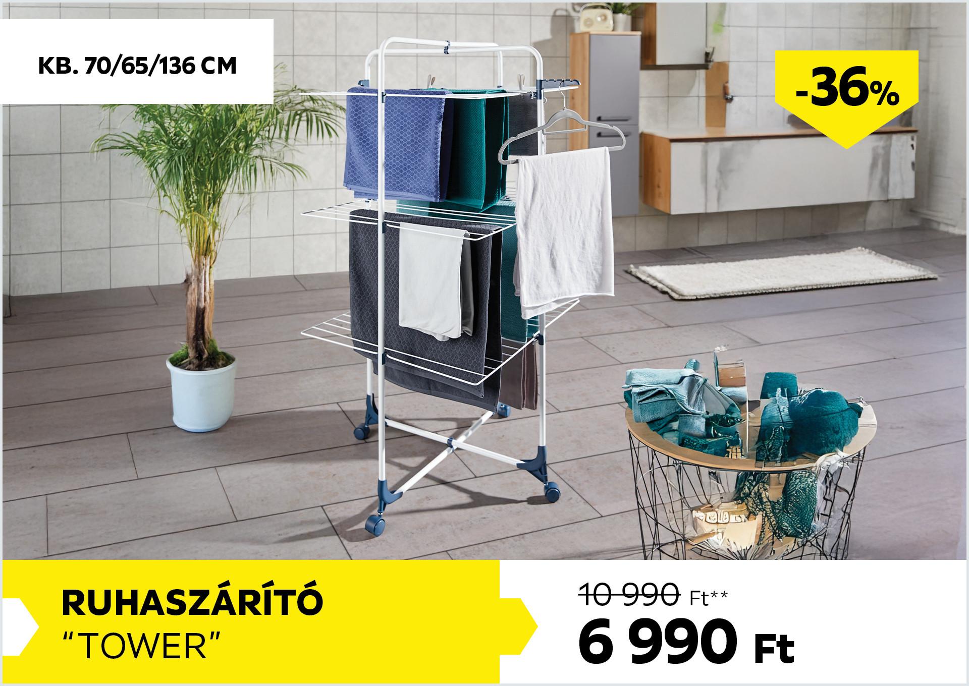 Ruhaszárító kb. 70/65/136cm TOWER 10990Forint helyett 6990Forint kedvezmény mértéke 36%