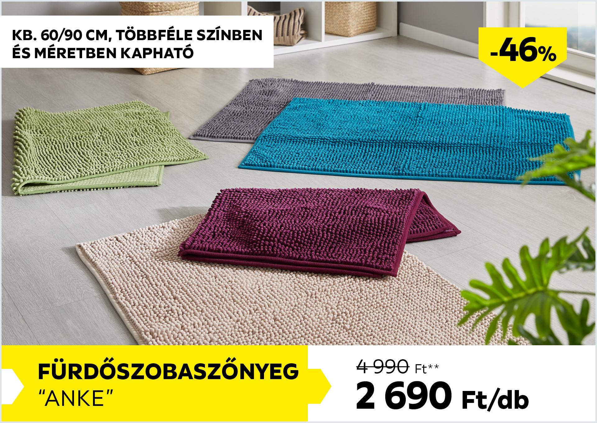 Fürdőszobaszőnyeg kb. 60/90cm ANKE 4990Forint helyett 2690Forint kedvezmény mértéke 46%