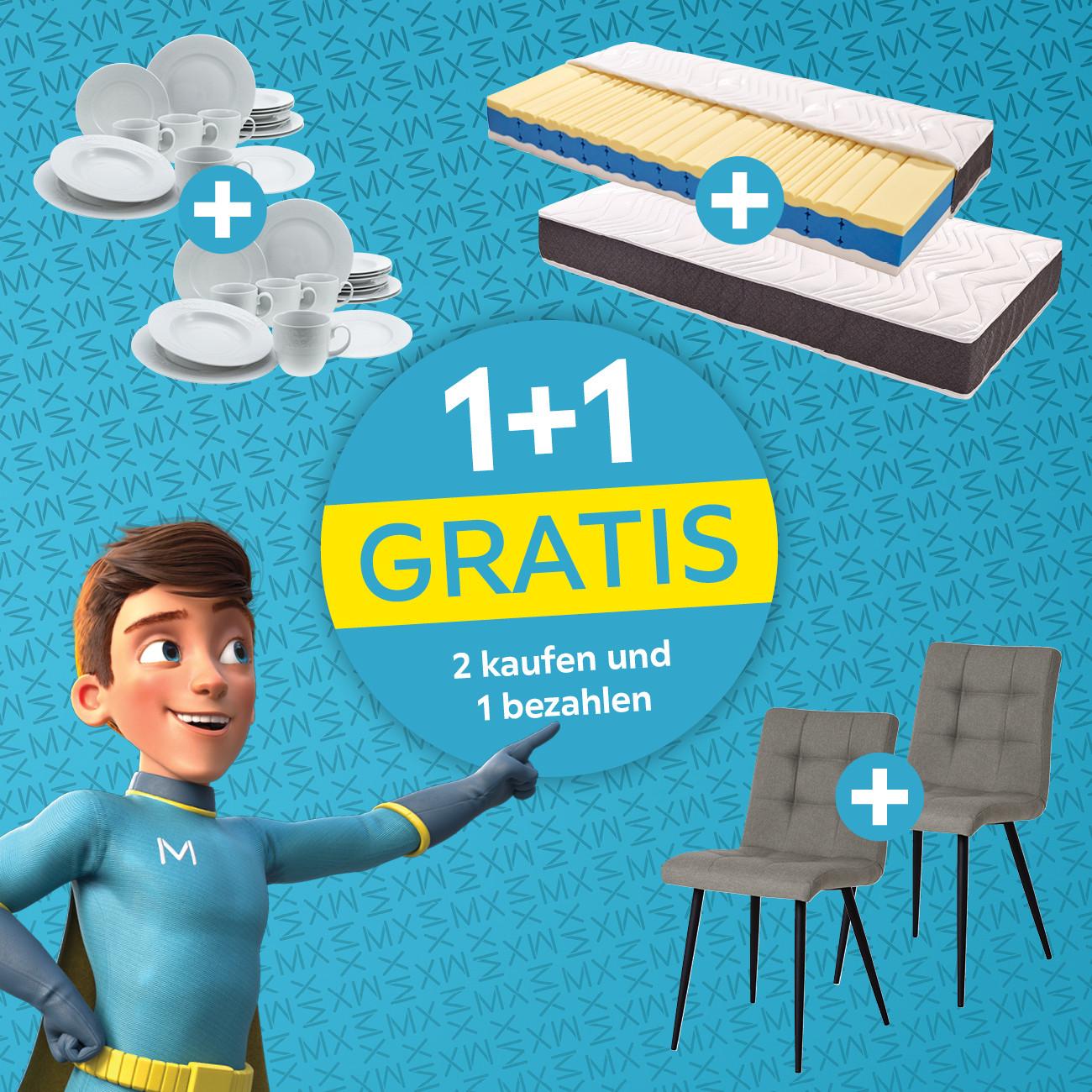 1+1 Gratis 2 kaufen und 1 bezahlen