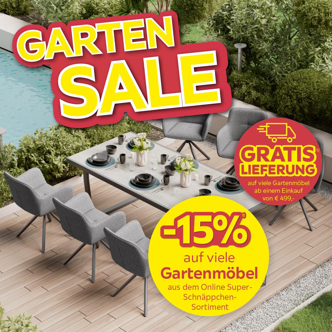Garten Sale, -15% auf viele Gartenmöbel aus dem Online-Super-Schnäppchen-Sortiment, Gratis Lieferung auf viele Gartenmöbel ab einem Einkaufswert von 499€
