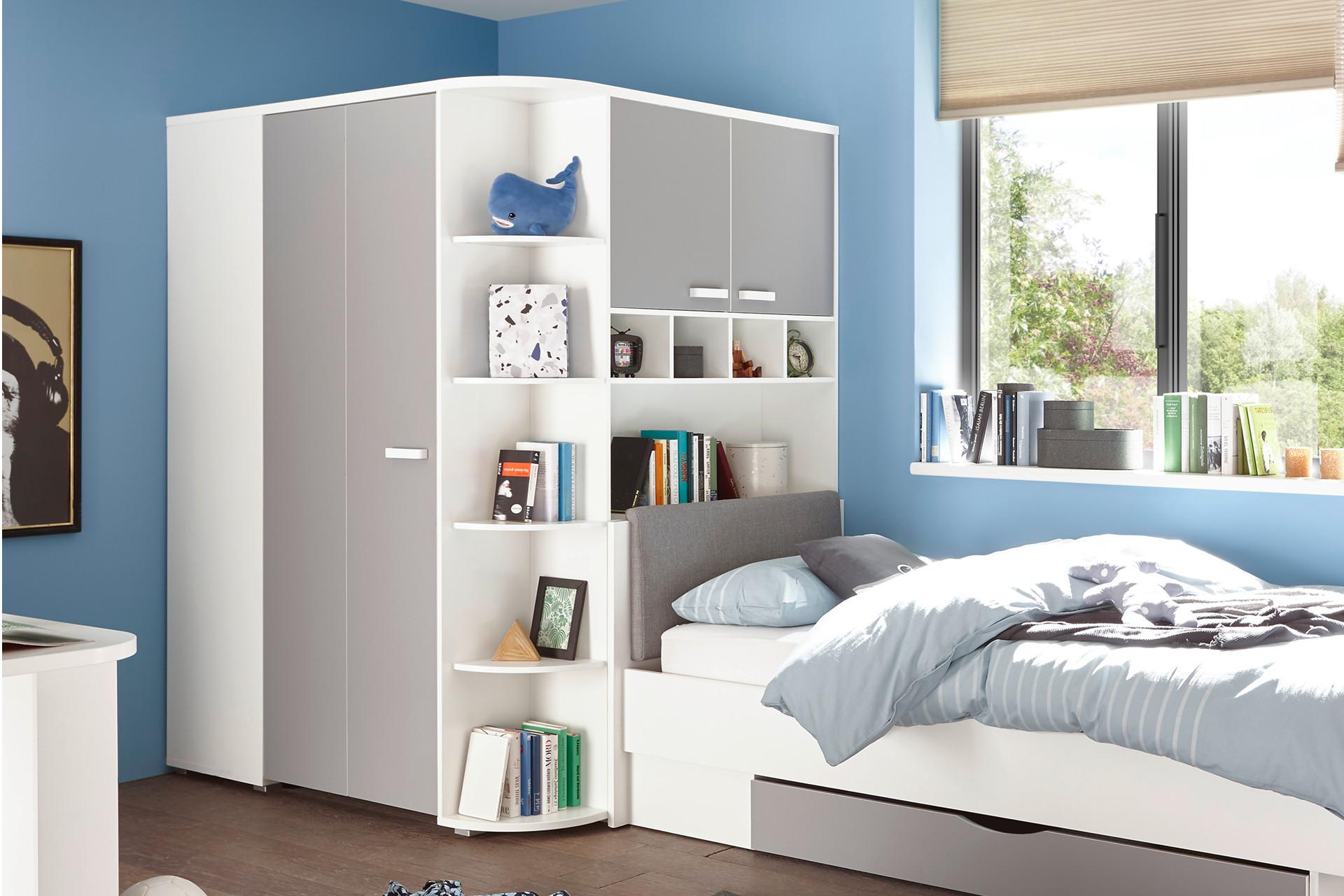 Kinderkleiderschrank in Grau und Weiß