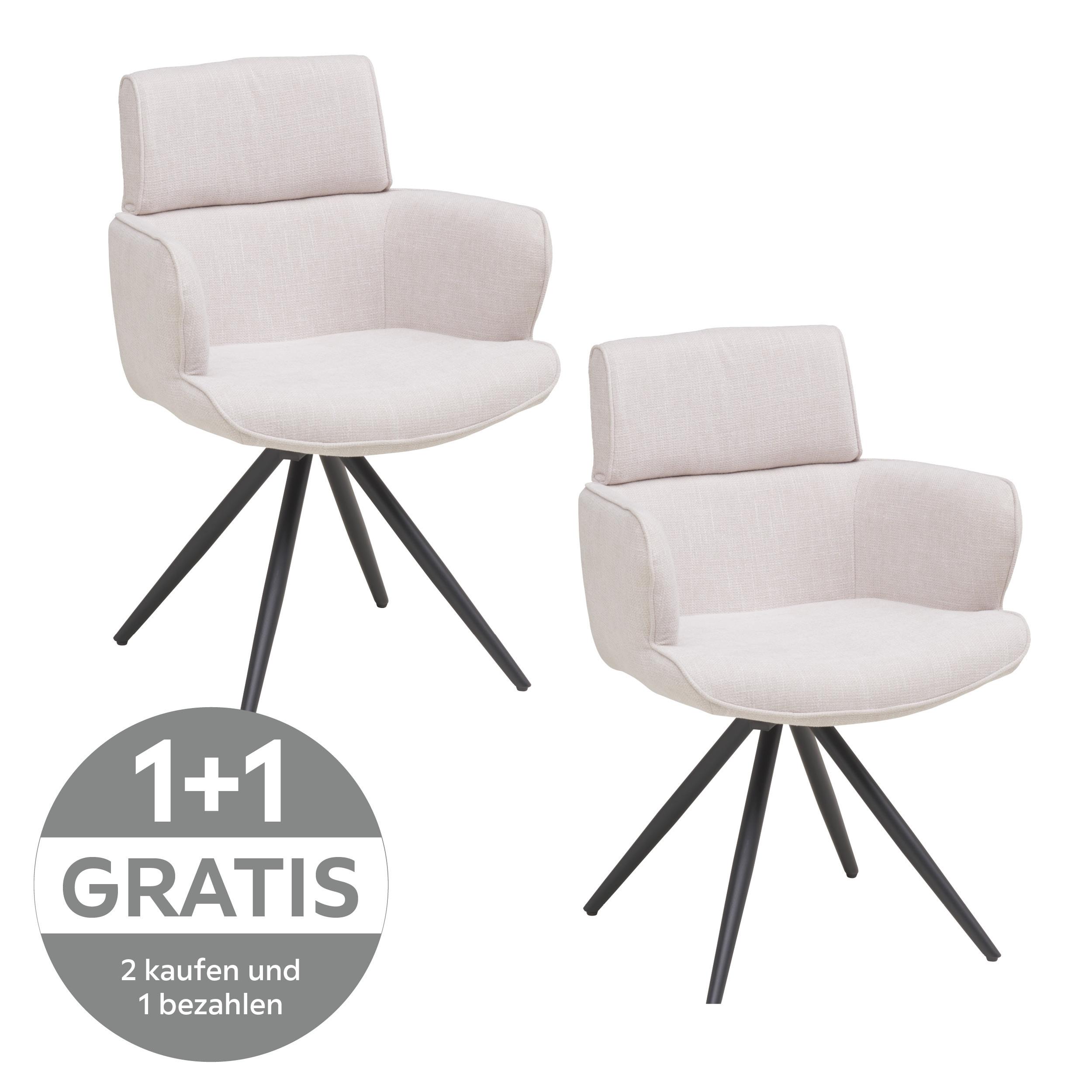 Armlehnstuhl Elis Webstoff Beige, B: 62 cm - Beige/Schwarz, KONVENTIONELL, Textil/Metall (62/89/62cm) - Livetastic