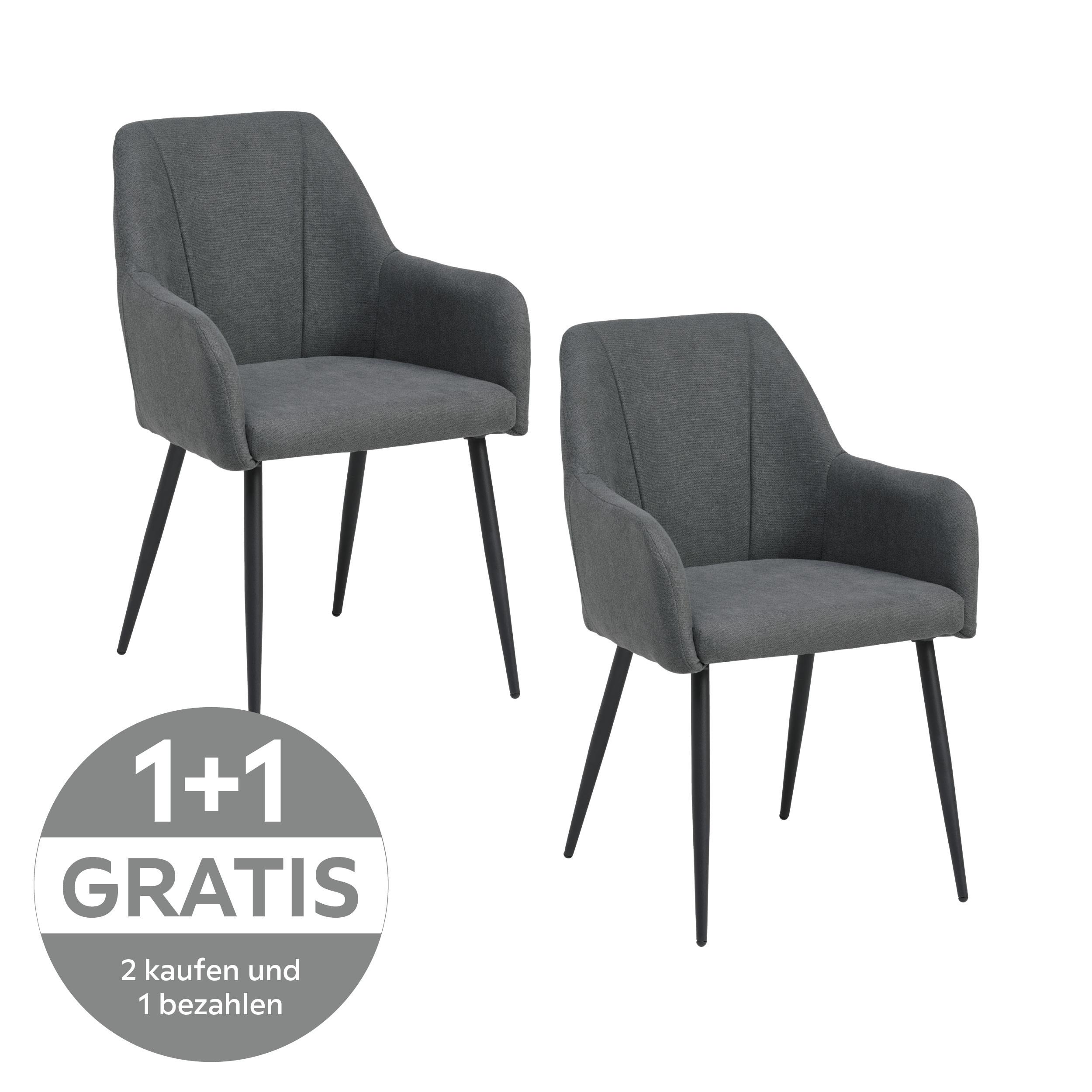Armlehnstuhl Adelina Grau/Schwarz gepolstert - Schwarz/Grau, LIFESTYLE, Textil/Metall (56/87/60cm) - MID.YOU