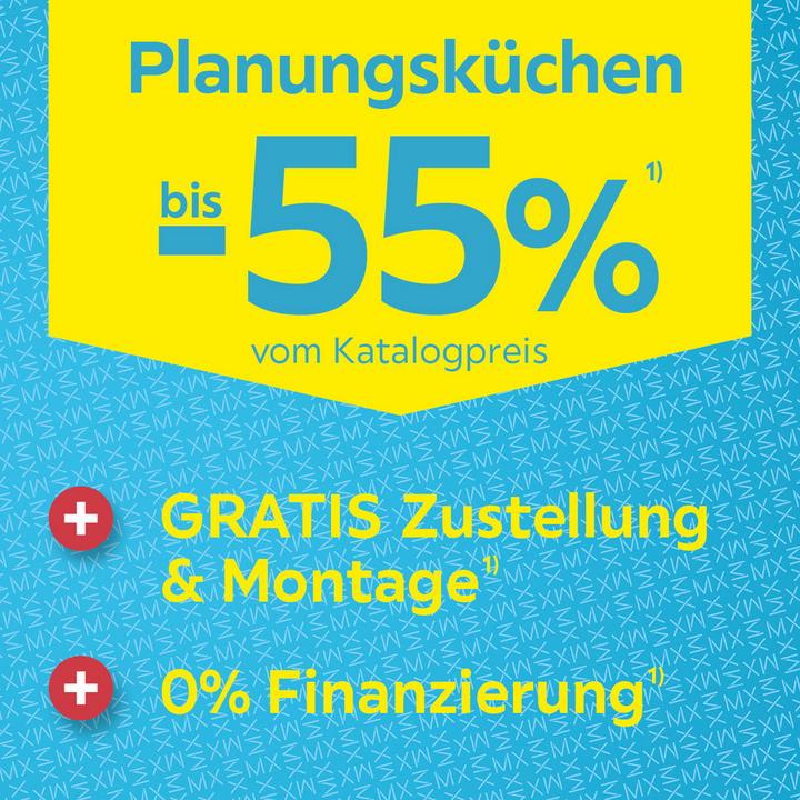 Planungsküchen bis -55% vom Katalogpreis + Gratis Zustellung & Montage + 0% Finanzierung