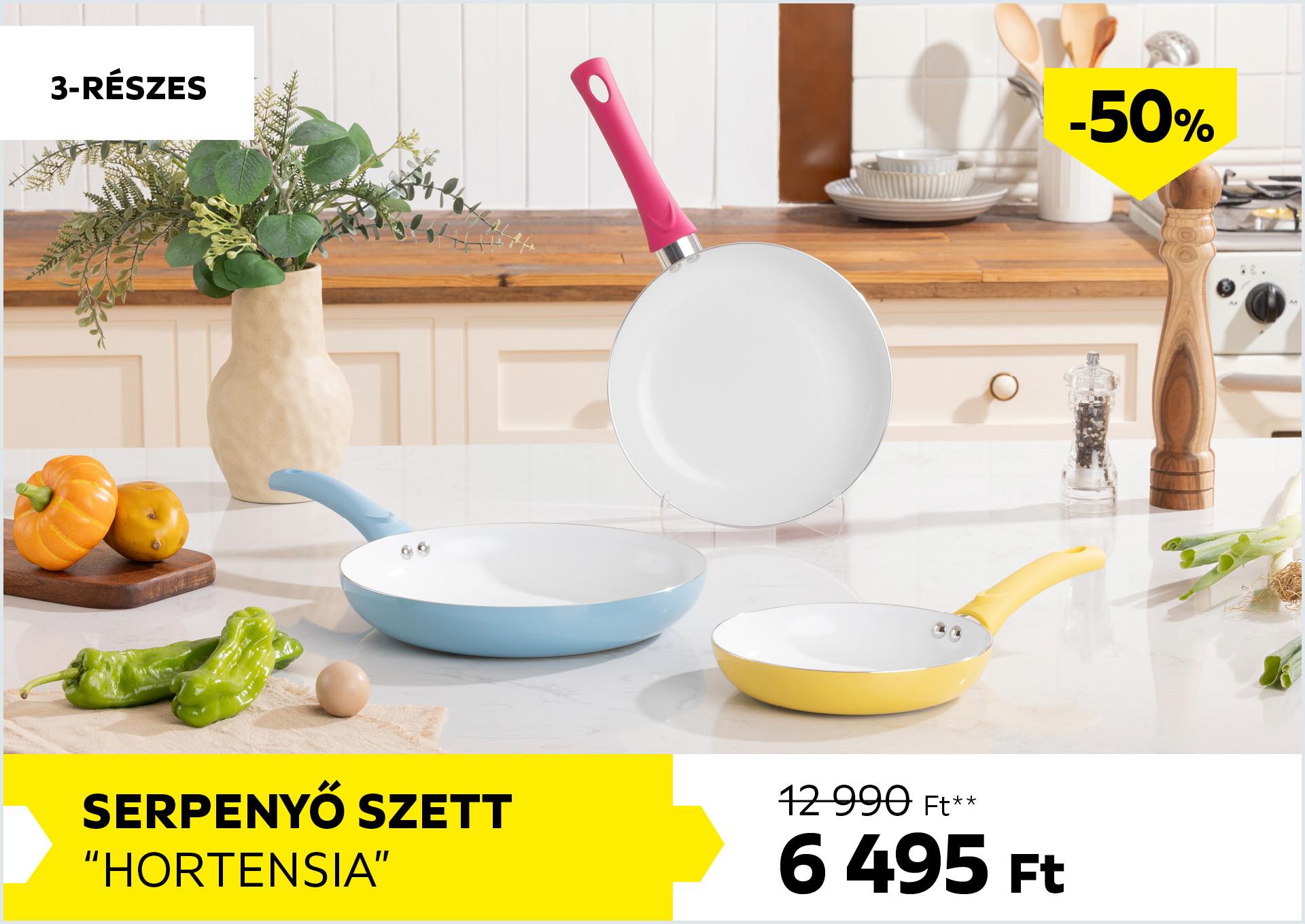 Serpenyő szett 3-részes HORTENSIA 12990Forint helyett 6495Forint kedvezmény mértéke 50%