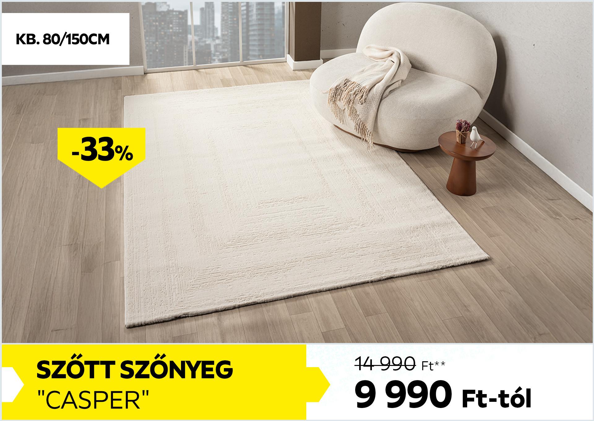 Szőtt szőnyeg kb. 80/150cm CASPER 14990Forint helyett 9990Forint kedvezmény mértéke 33%