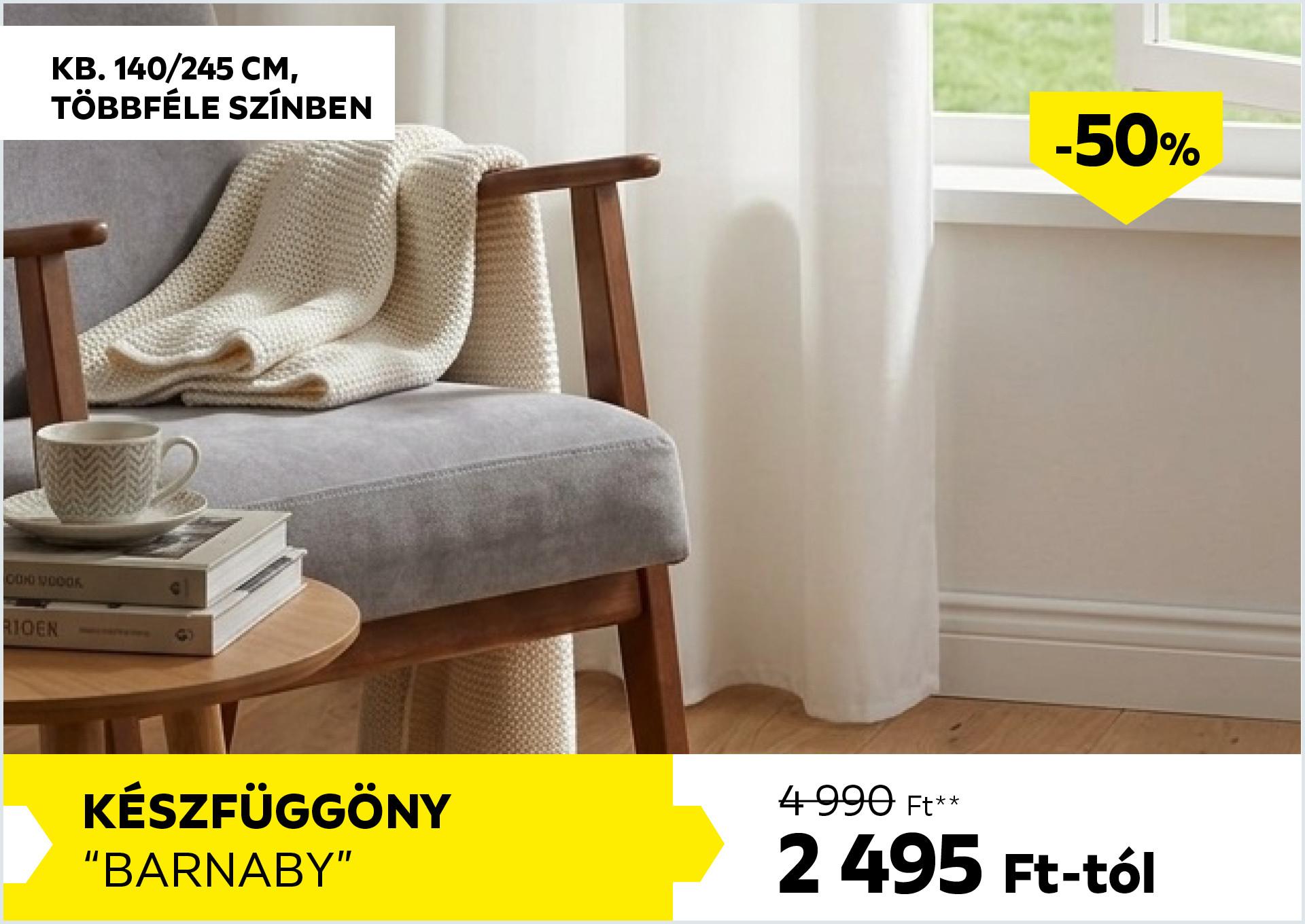 Készfüggöny kb. 140/245cm BARNABY 4990Forint helyett 2495Forint kedvezmény mértéke 50%