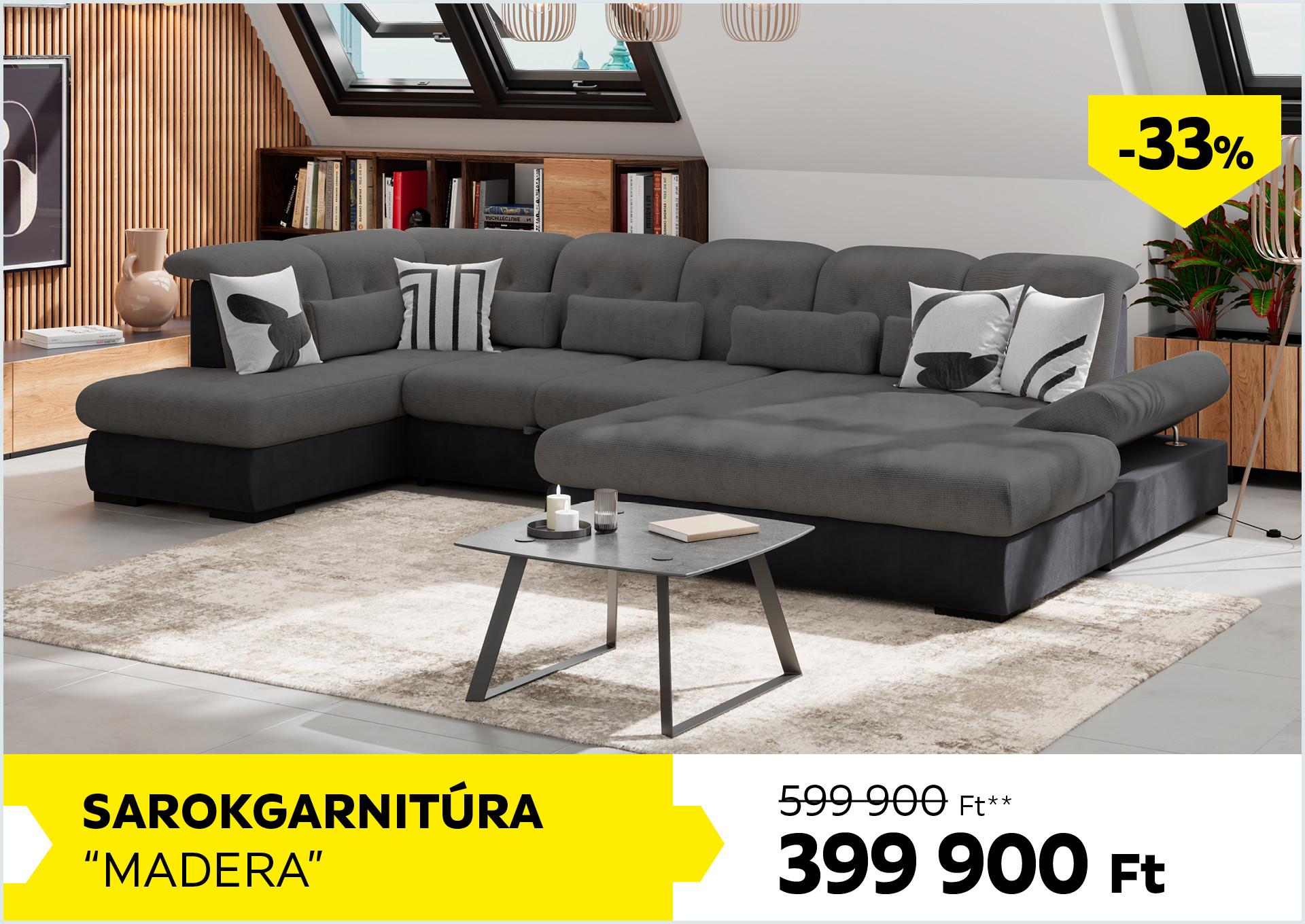 Sarokgarnitúra Madera 599900Forint helyett 399900Forint kedvezmény mértéke 33%