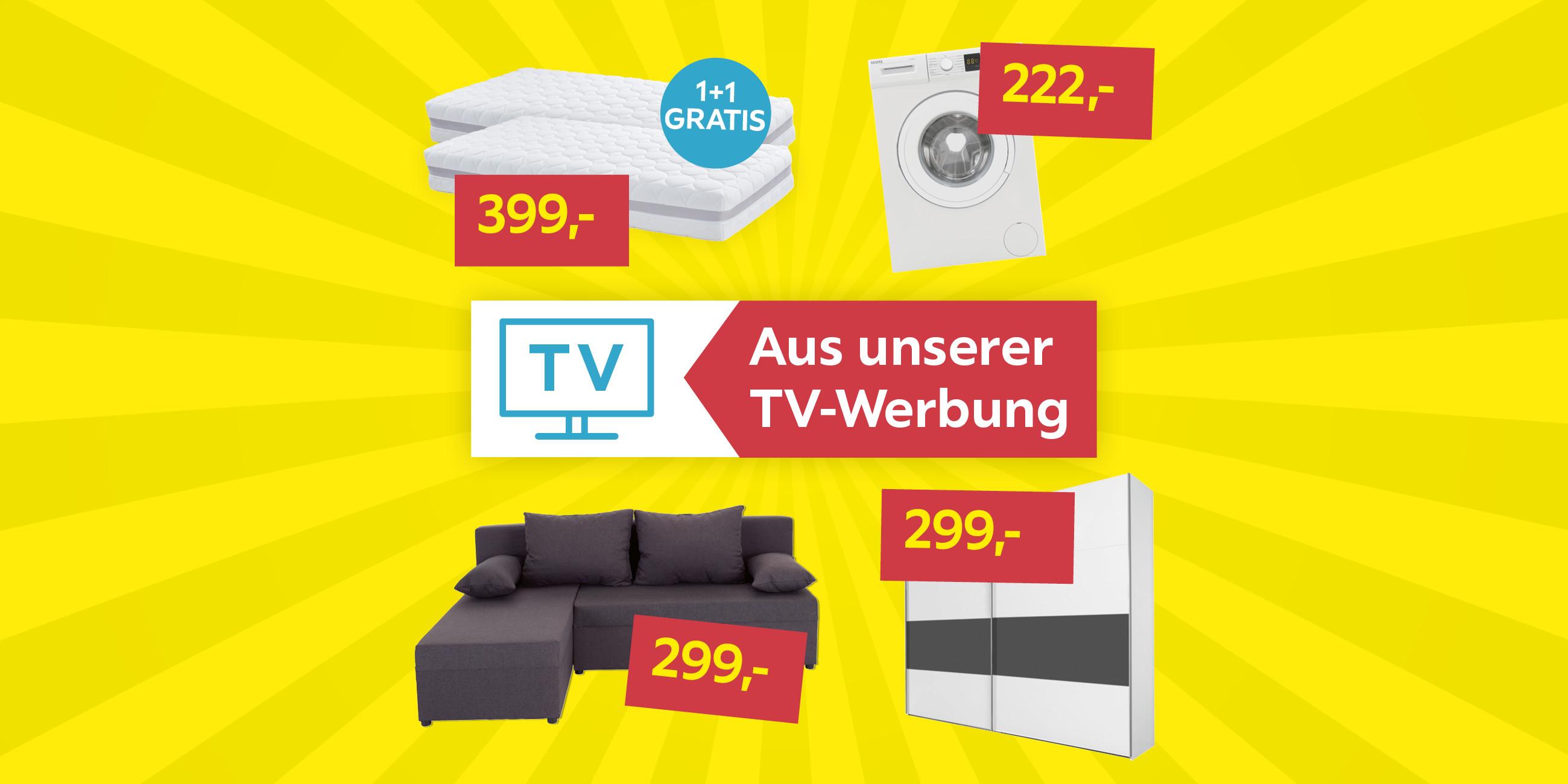 Aktuelle TV-Angebote auf gelben Strahlen-Hintergrund