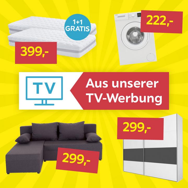 Aktuelle TV-Angebote auf gelben Strahlen-Hintergrund