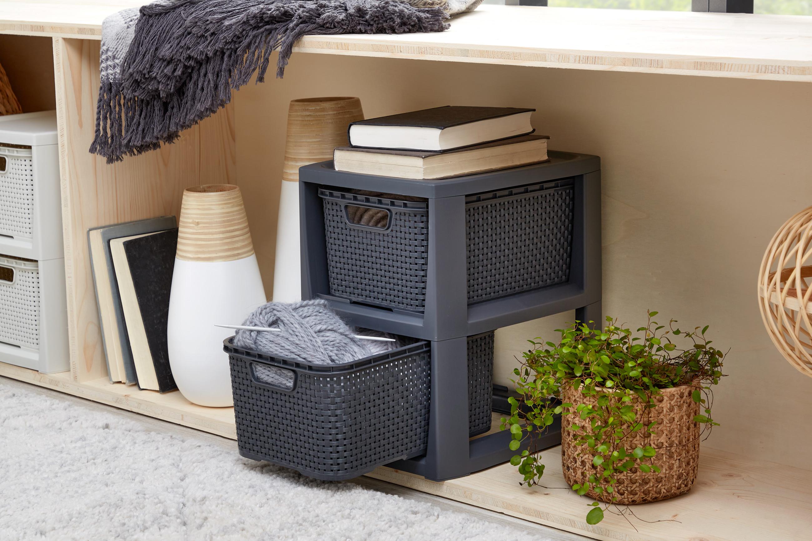 Rattan Schubladenbox in Anthrazit