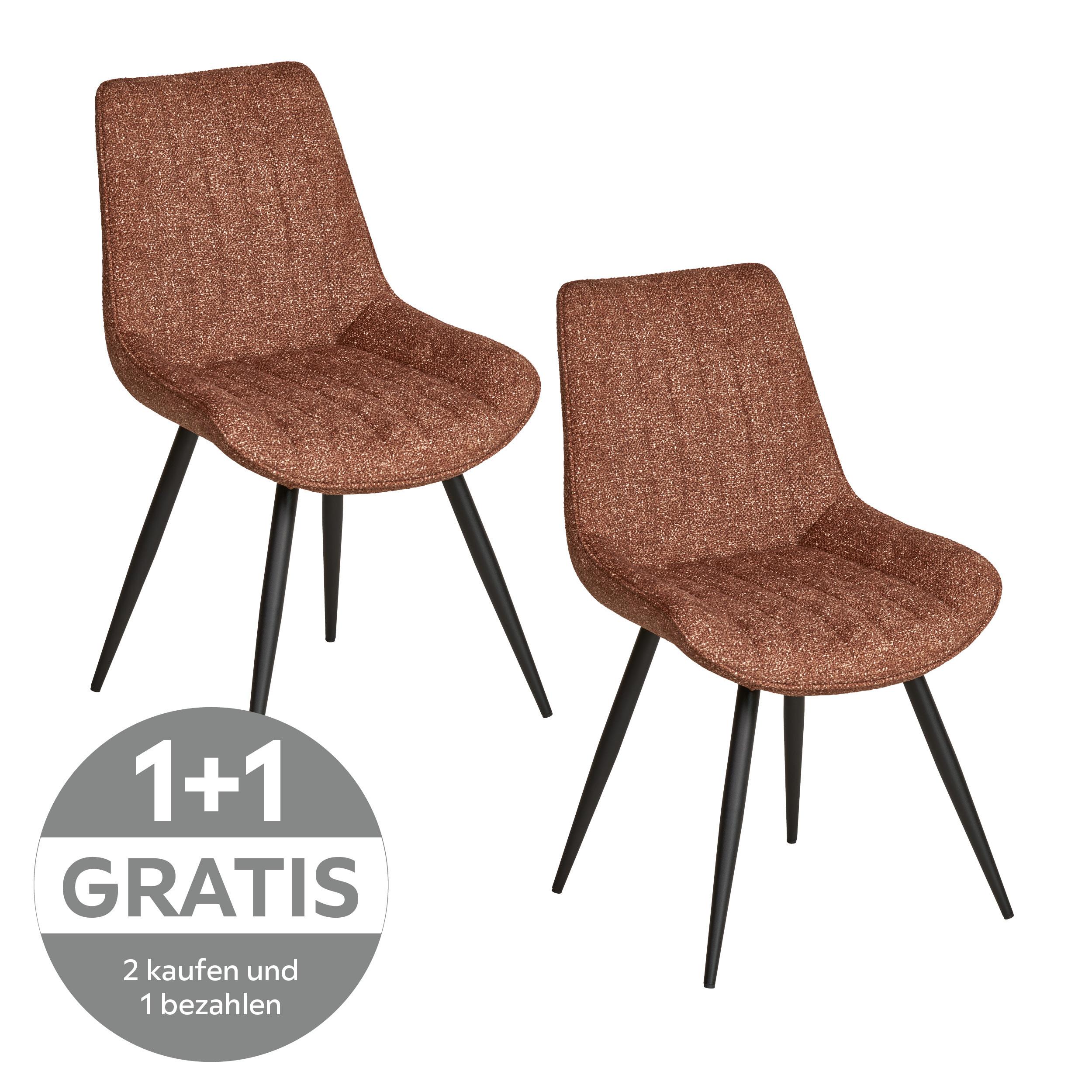 Vierfußstuhl Nikita Leinenoptik braun, B: 54 cm - Schwarz/Braun, KONVENTIONELL, Holz/Textil (54/88/61,5cm) - Livetastic