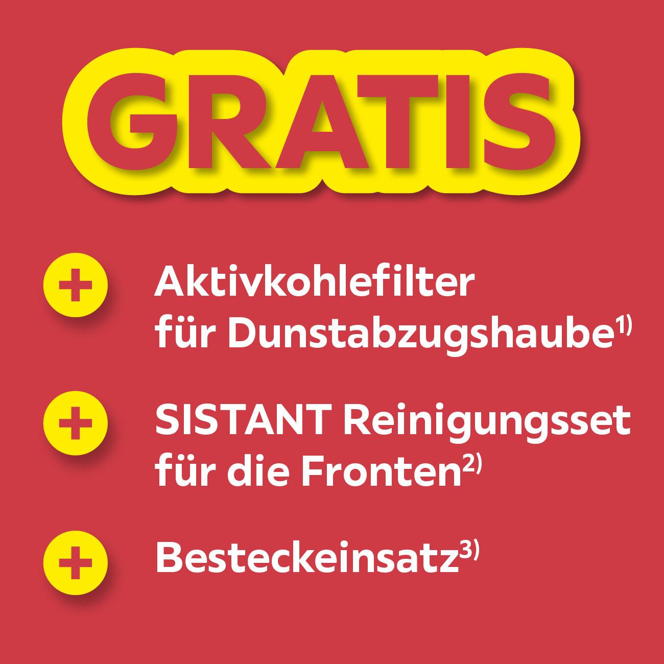 Gratis + Aktivkohlefilter für Dunstabzugshaube + Sistant Reinigungsset für die Fronten, Besteckeinsatz