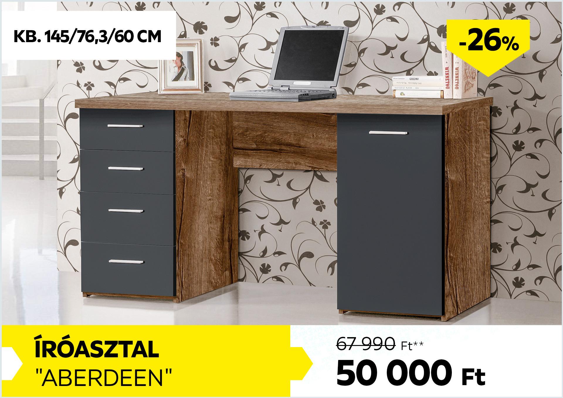 Íróasztal Aberdeen 67990Forint helyett 50000Forint kedvezmény mértéke 26%