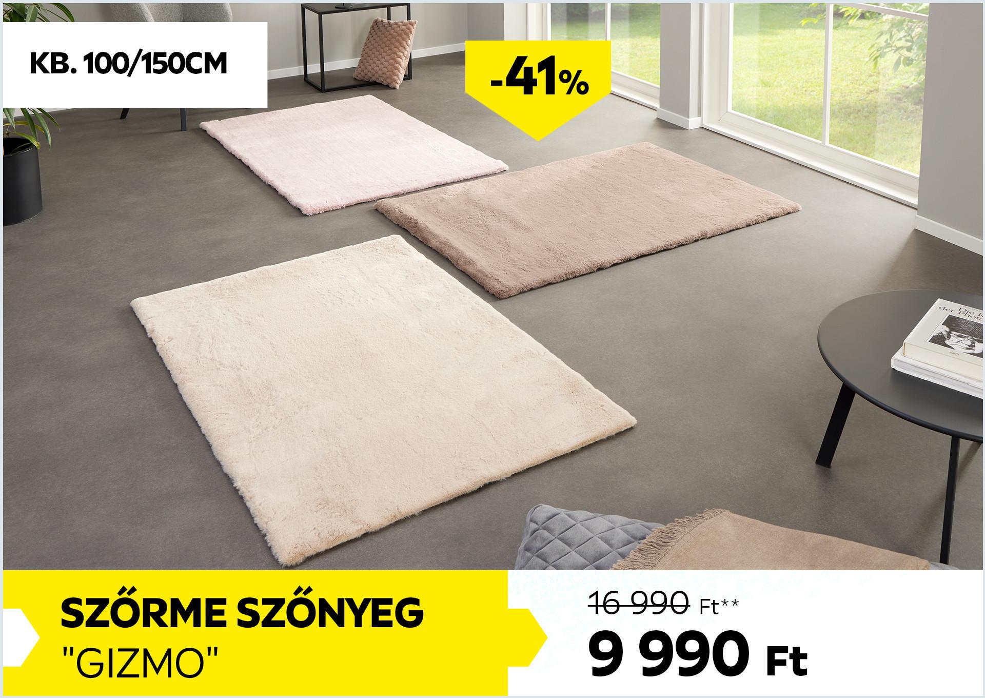 Szőrme szőnyeg kb. 100/150cm GIZMO 16990Forint helyett 9990Forint kedvezmény mértéke 41%