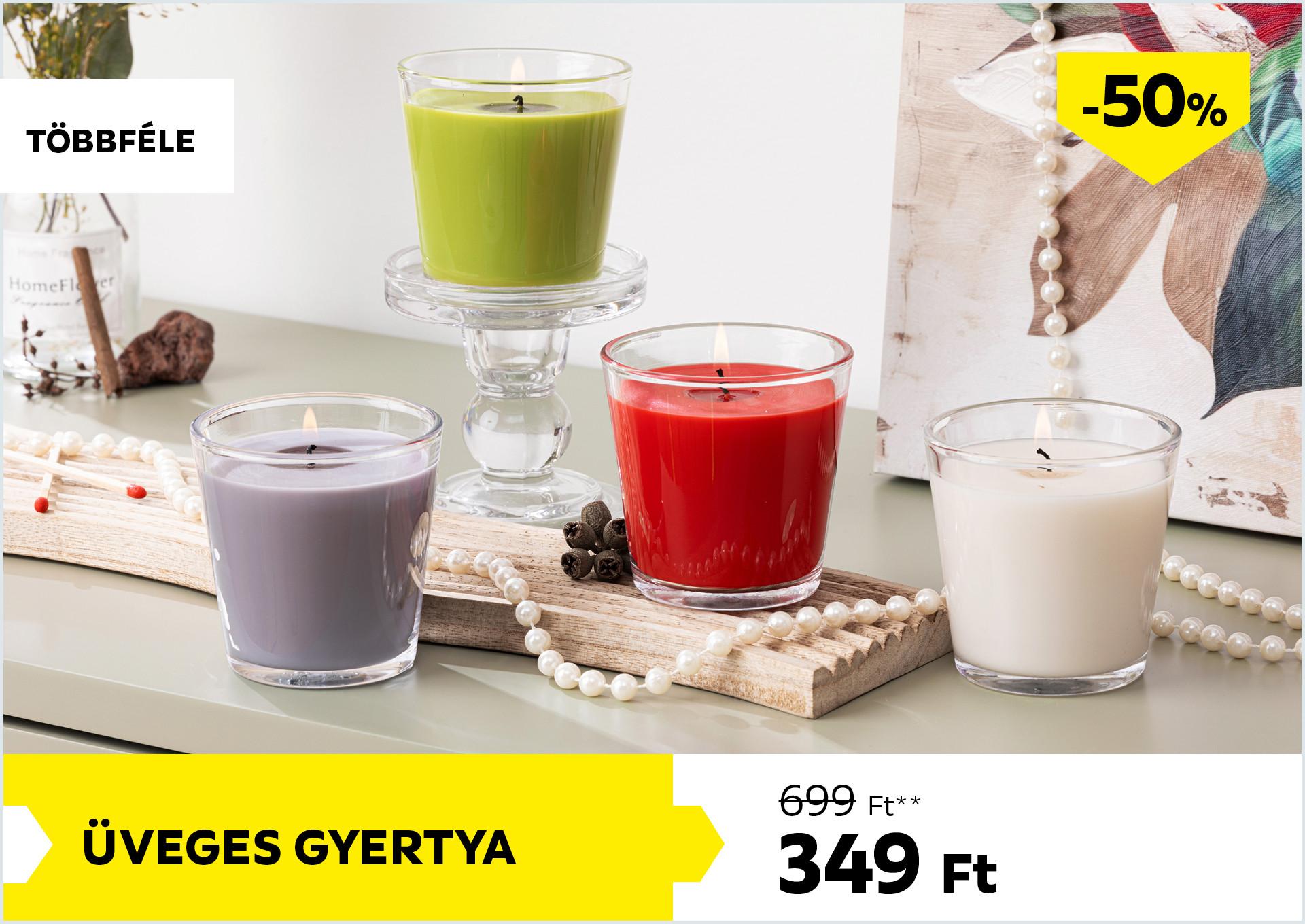 Üveges gyertya MAURICE 699Forint helyett 349Forint kedvezmény mértéke 50%
