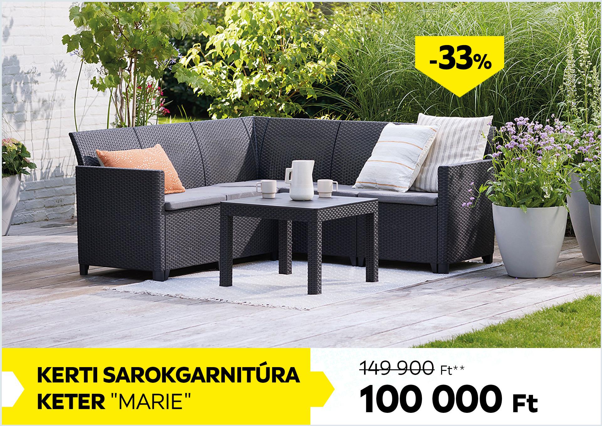 Kerti sarokgarnitúra KETER MARIE 149900Forint helyett 100000Forint kedvezmény mértéke 33%