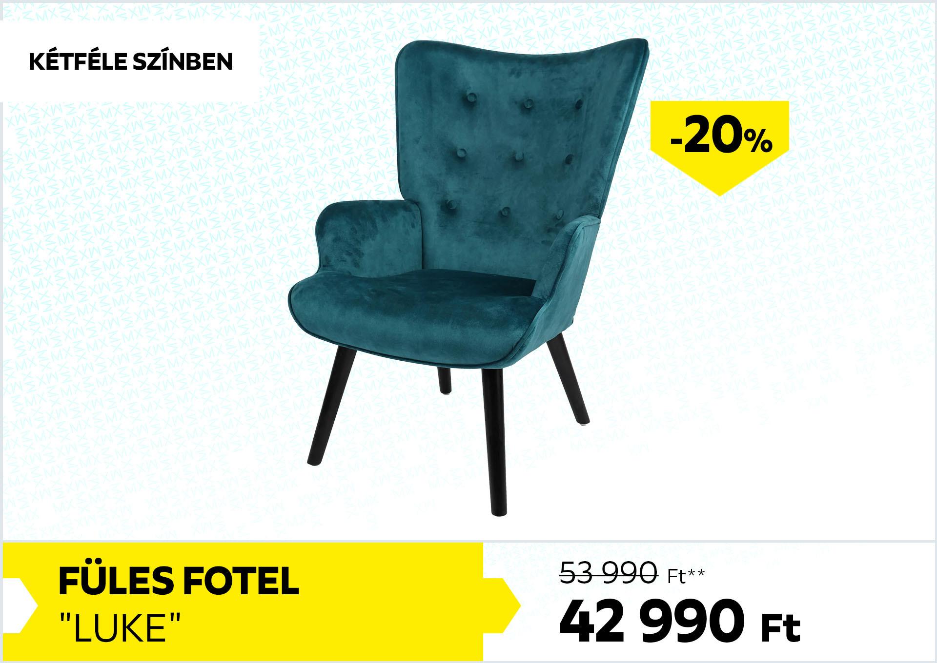 FÜLES FOTEL LUKE 53990Forint helyett 42990Forint kedvezmény mértéke 20%