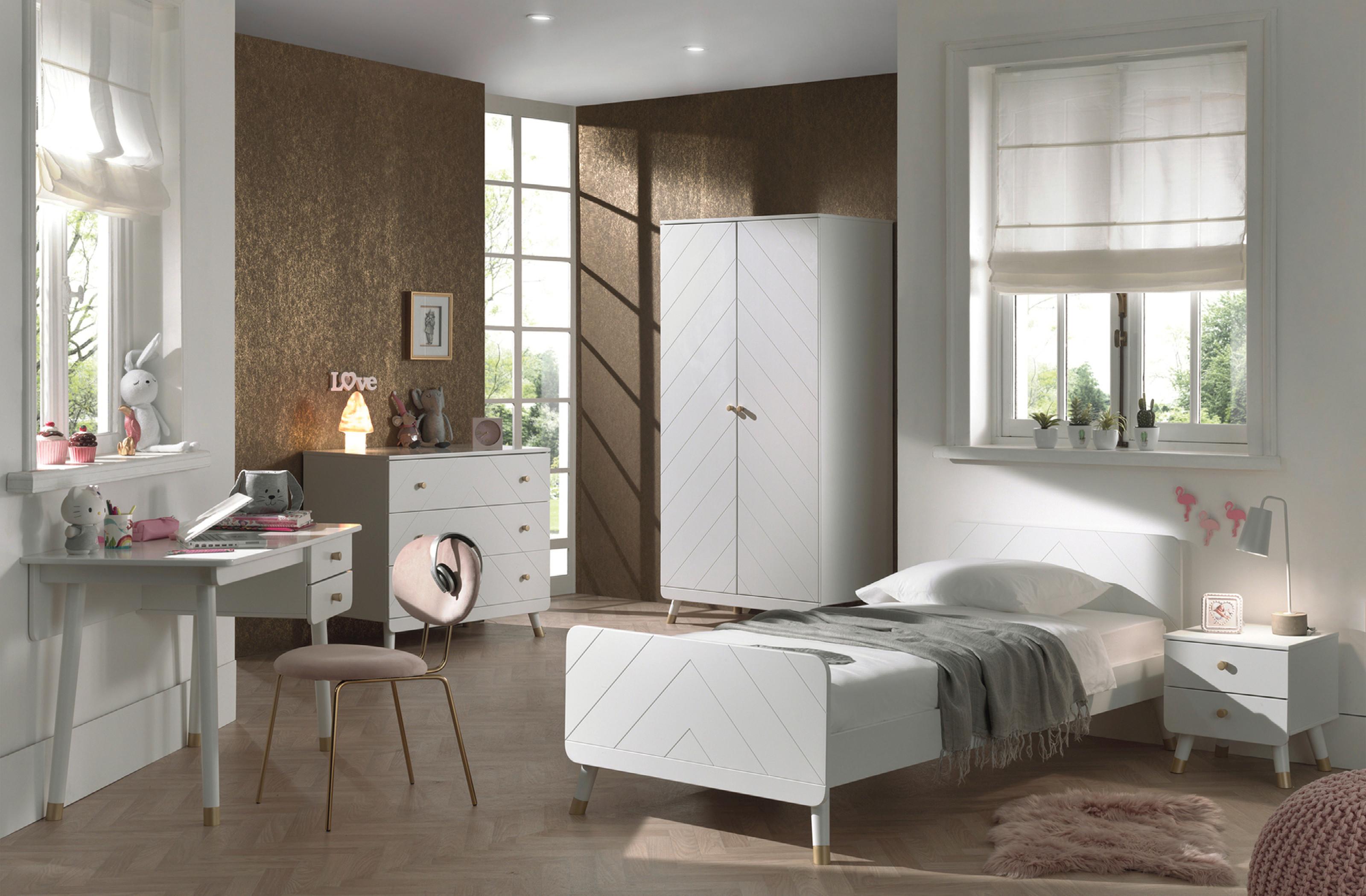 Skriňa s otočnými dverami Billy biela - biela/zlatá, Moderný, kompozitné drevo/plast (100/200/59cm) - MID.YOU