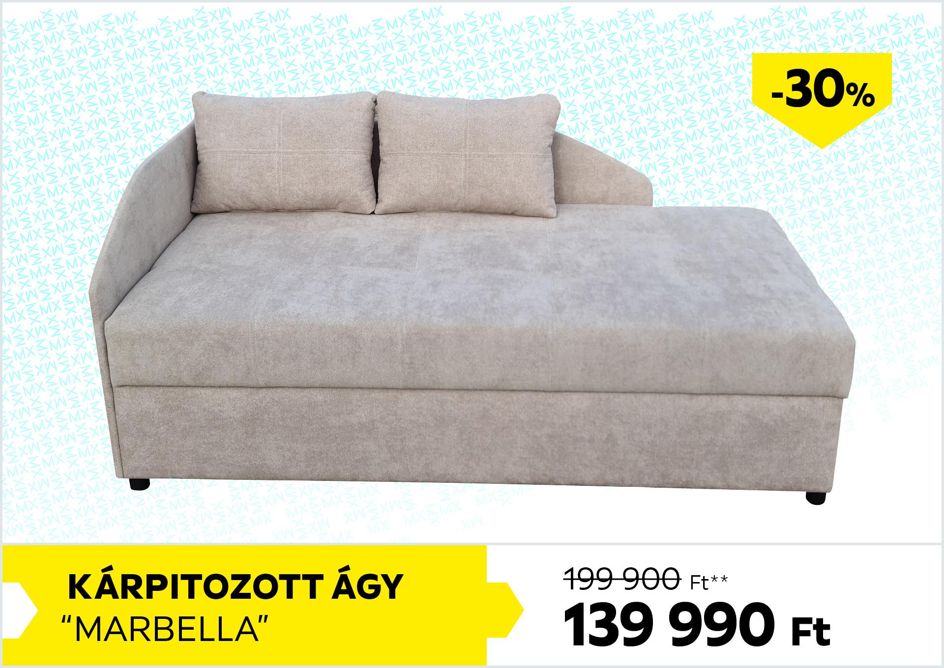 Kárpitozott ágy Marbella 199900Forint helyett 139900Forint kedvezmény mértéke 30%