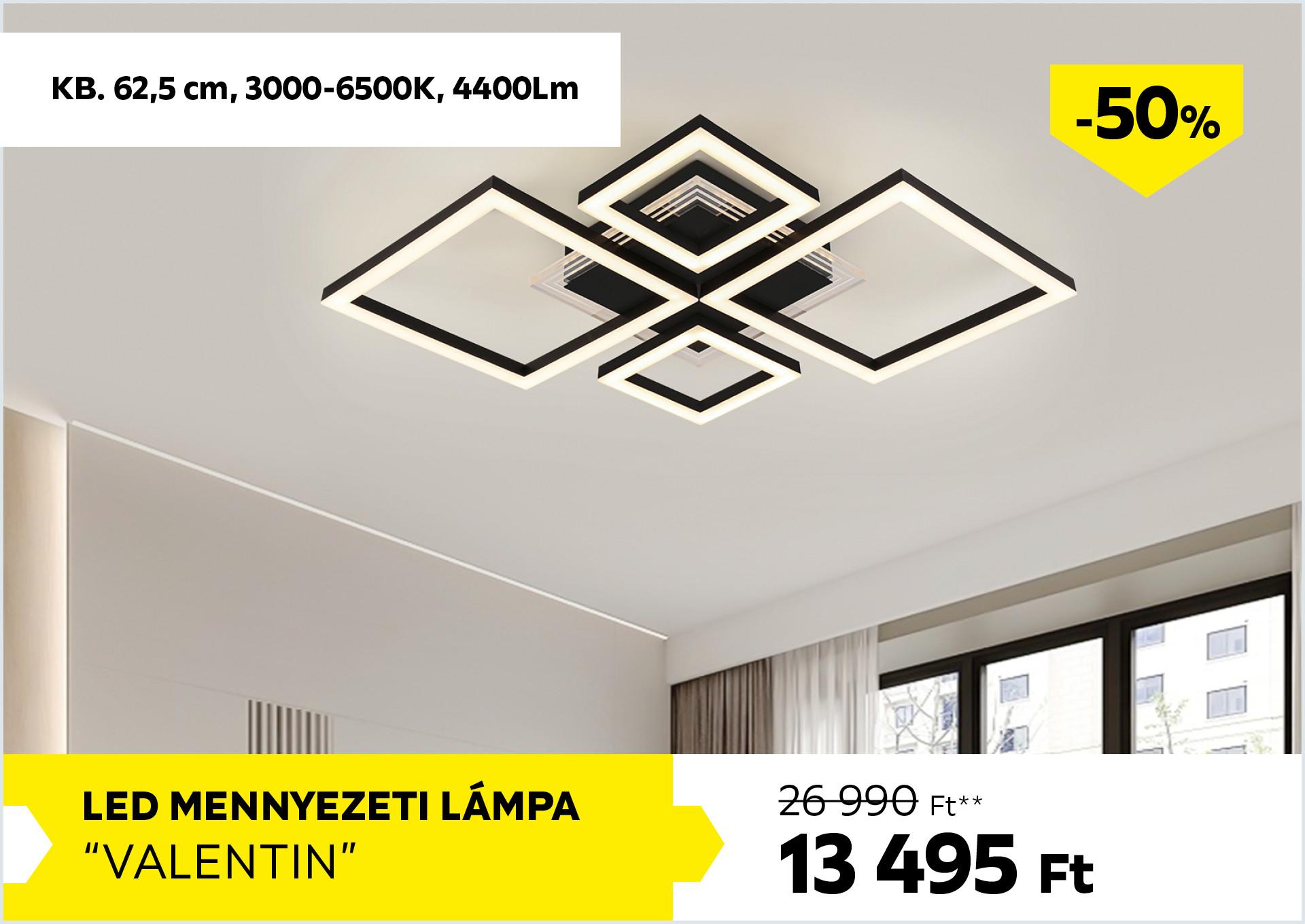 LED mennyezeti lámpa 4400 LM, CCT, kb. 62,5cm VALENTIN 26990Forint helyett 13495Forint kedvezmény mértéke 50%