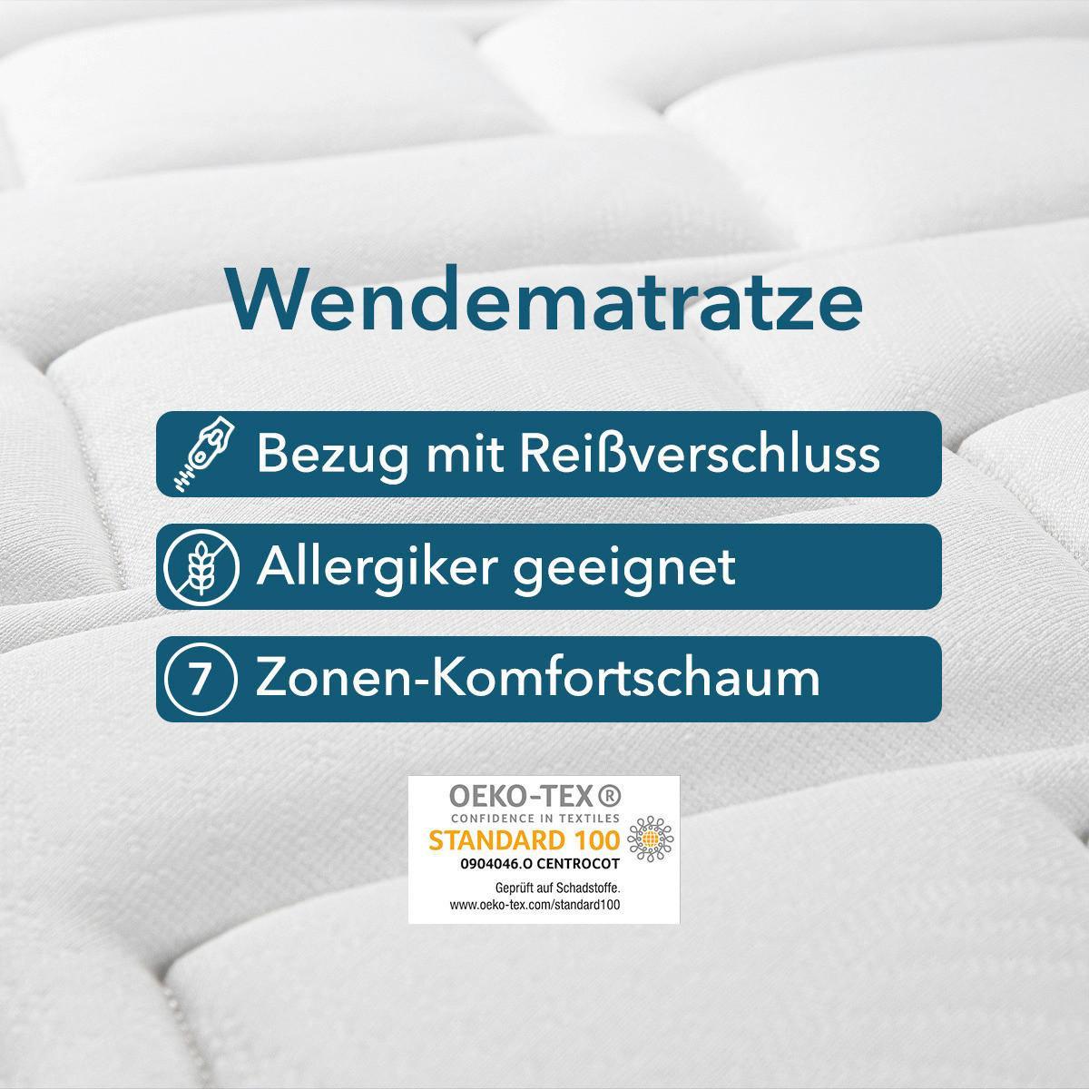 Wendematratze: Bezug mit Reißverschluss, Allergiker geeignet, 7-Zonen-Komfortschaum