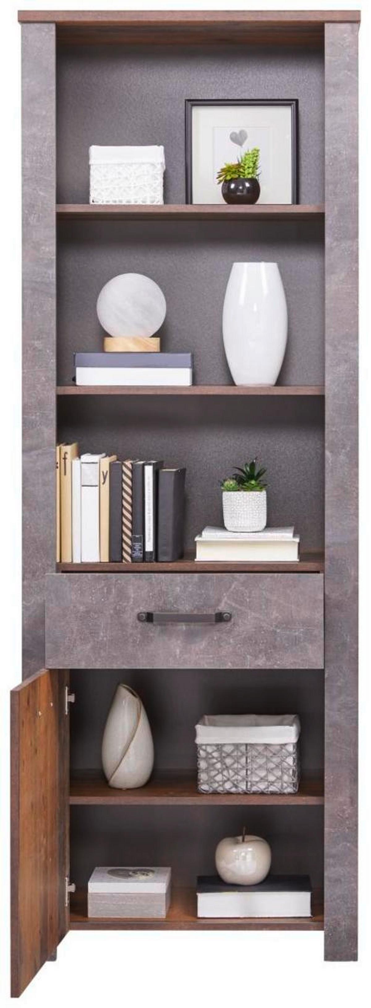 Regal mit Lade + Tür Ontario B: 71,4cm Old Style/Betonoptik - Dunkelgrau/Eichefarben, Trend, Holzwerkstoff (71,4/200/41,5cm) - Ondega