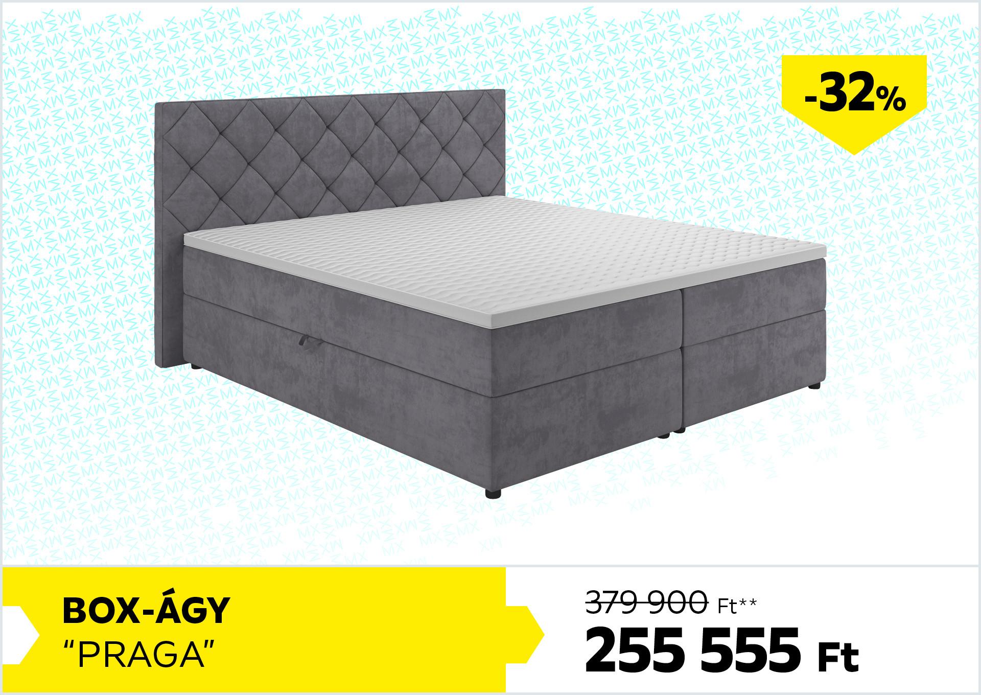 Box-ágy Praga 379900Forint helyett 255555Forint kedvezmény mértéke 32%