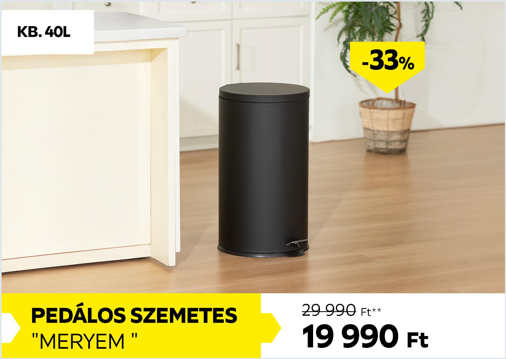 Pedálos szemetes kb. 40l MERYEM 29990Forint helyett 19990Forint kedvezmény mértéke 33%