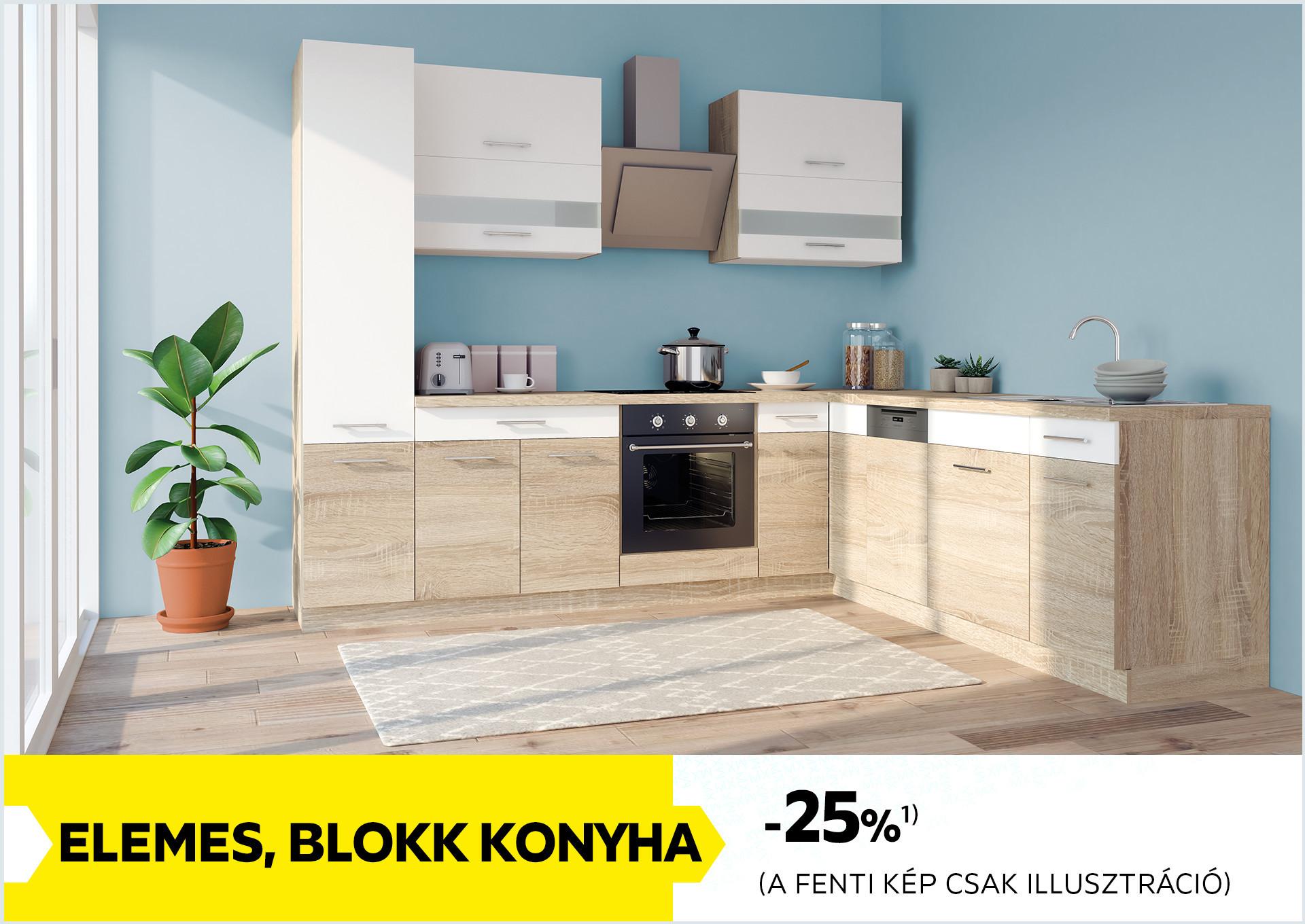 Elemes, blokk konyha -25%1)