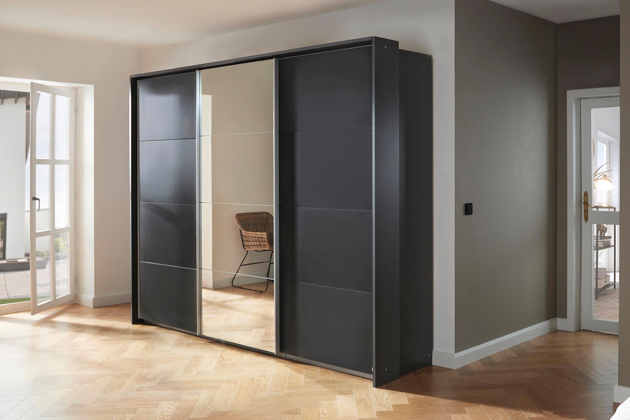 Schwebetürenschrank in Grau-Metallic mit Spiegel