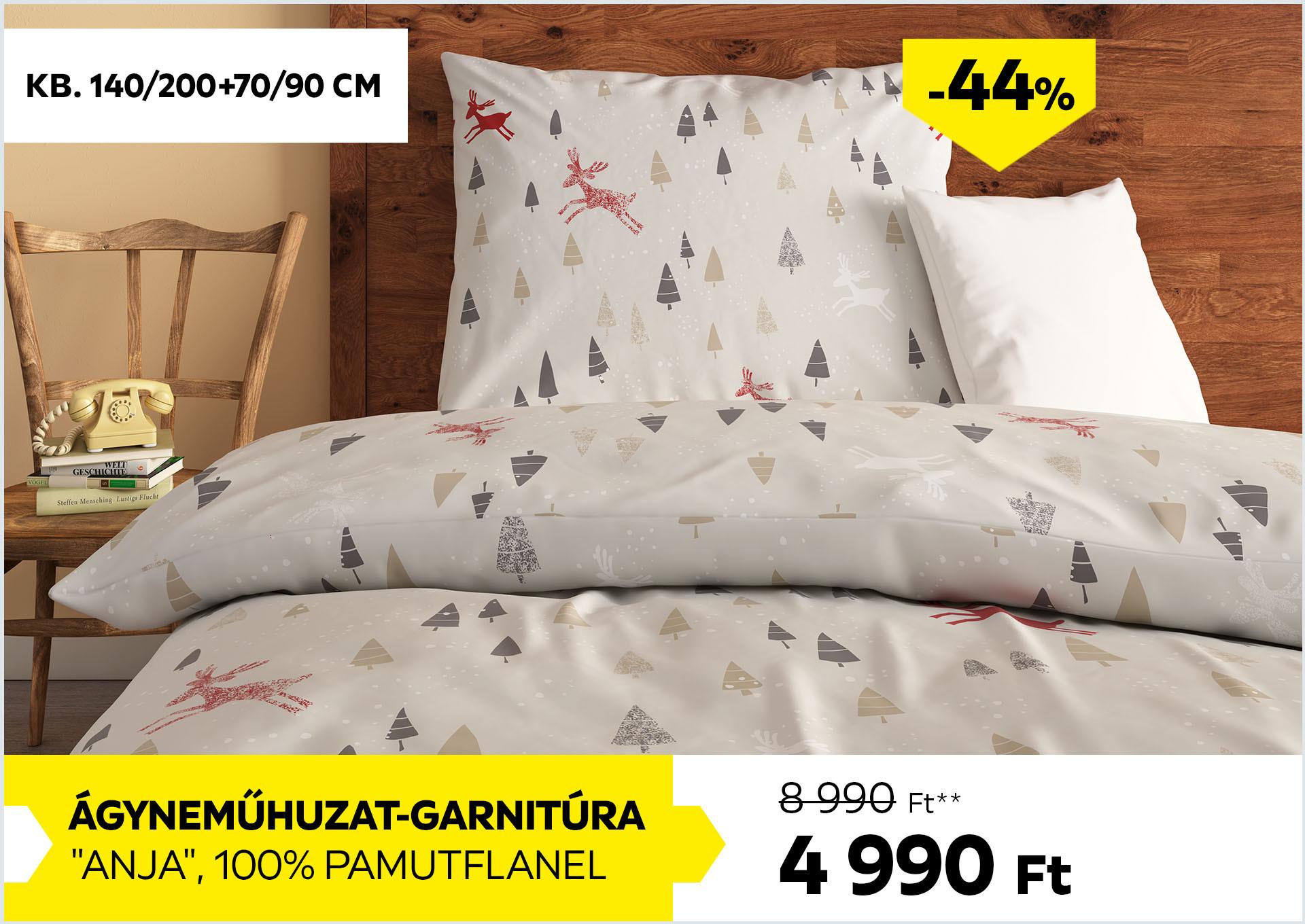 Ágyneműhuzat-garnitúra, 100% pamutflanel, kb. 140/200+70/90cm ANJA 8990Forint helyett 4990Forint kedvezmény mértéke 44%