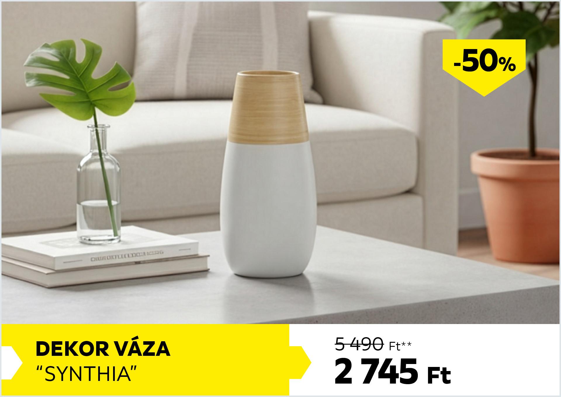 Dekor váza SYNTHIA 5490Forint helyett 2745Forint kedvezmény mértéke 50%