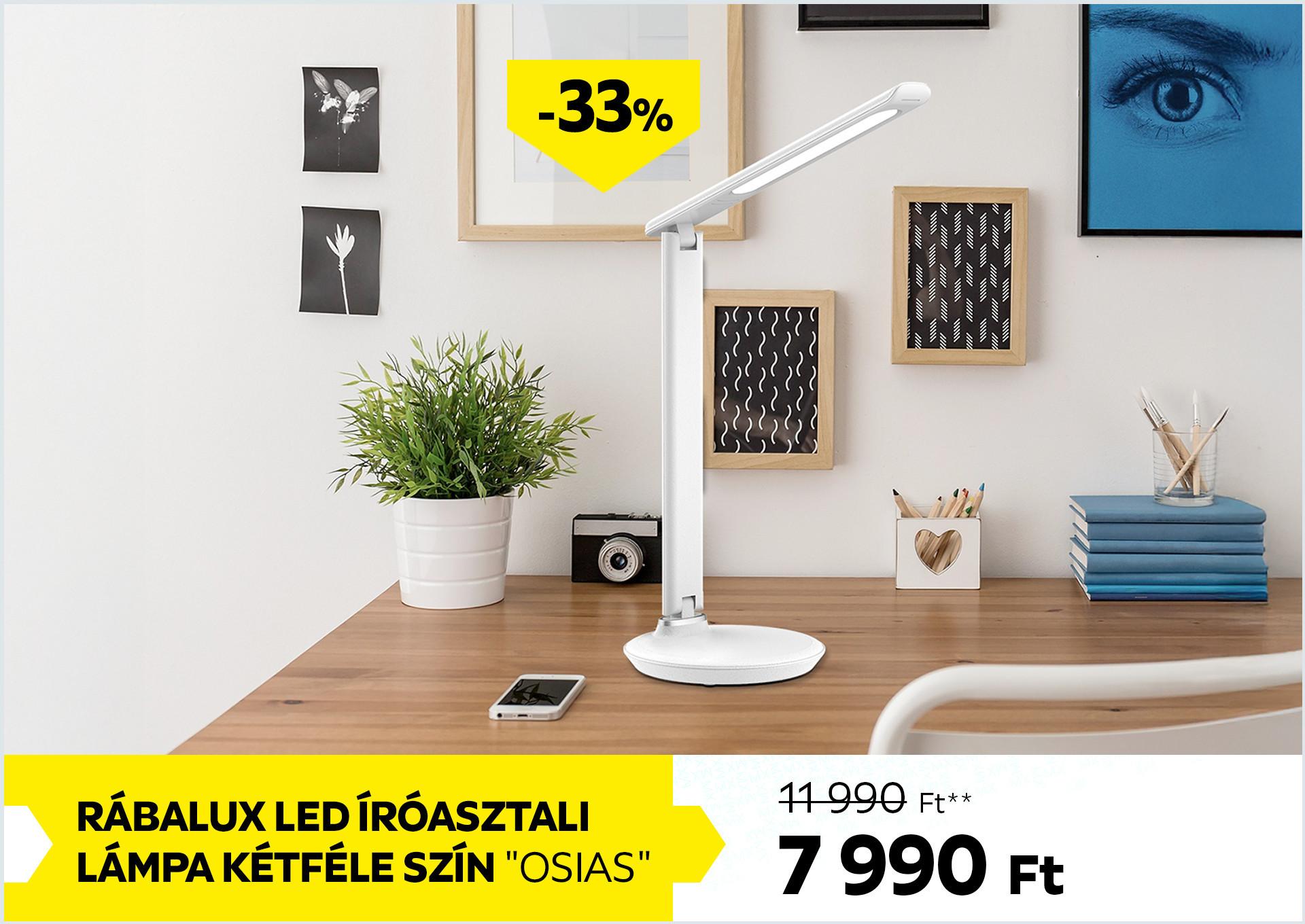 Rábalux LED íróasztali lámpa kétféle szín OSIAS 11990Forint helyett 7990Forint kedvezmény mértéke 33%