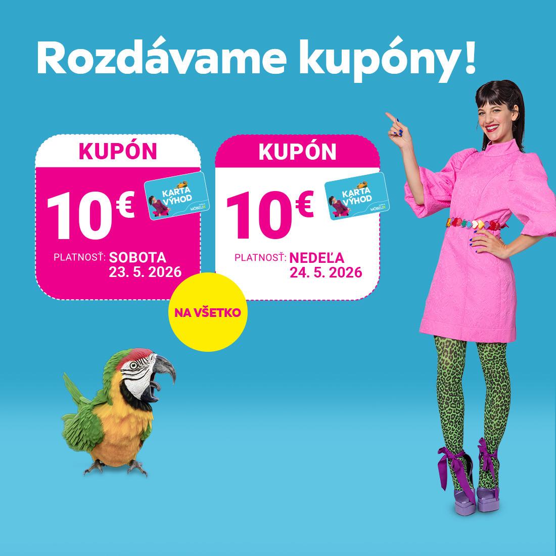 Kupóny na okamžitú zľavu vo výške 10, 30, 70, 180 a 400 € 