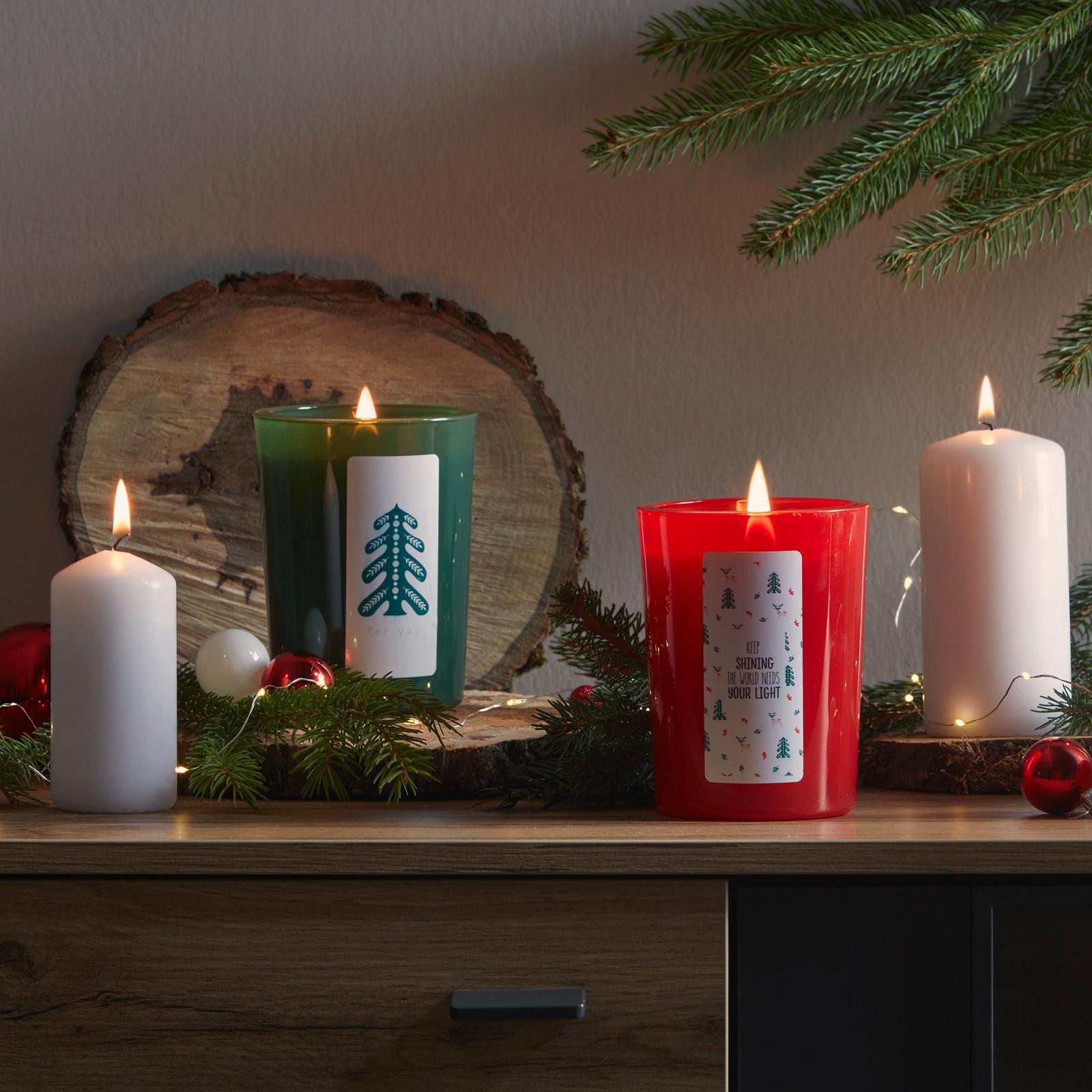 svíčky ve skle z kolekce Christmas Fable, vánoční dekorace