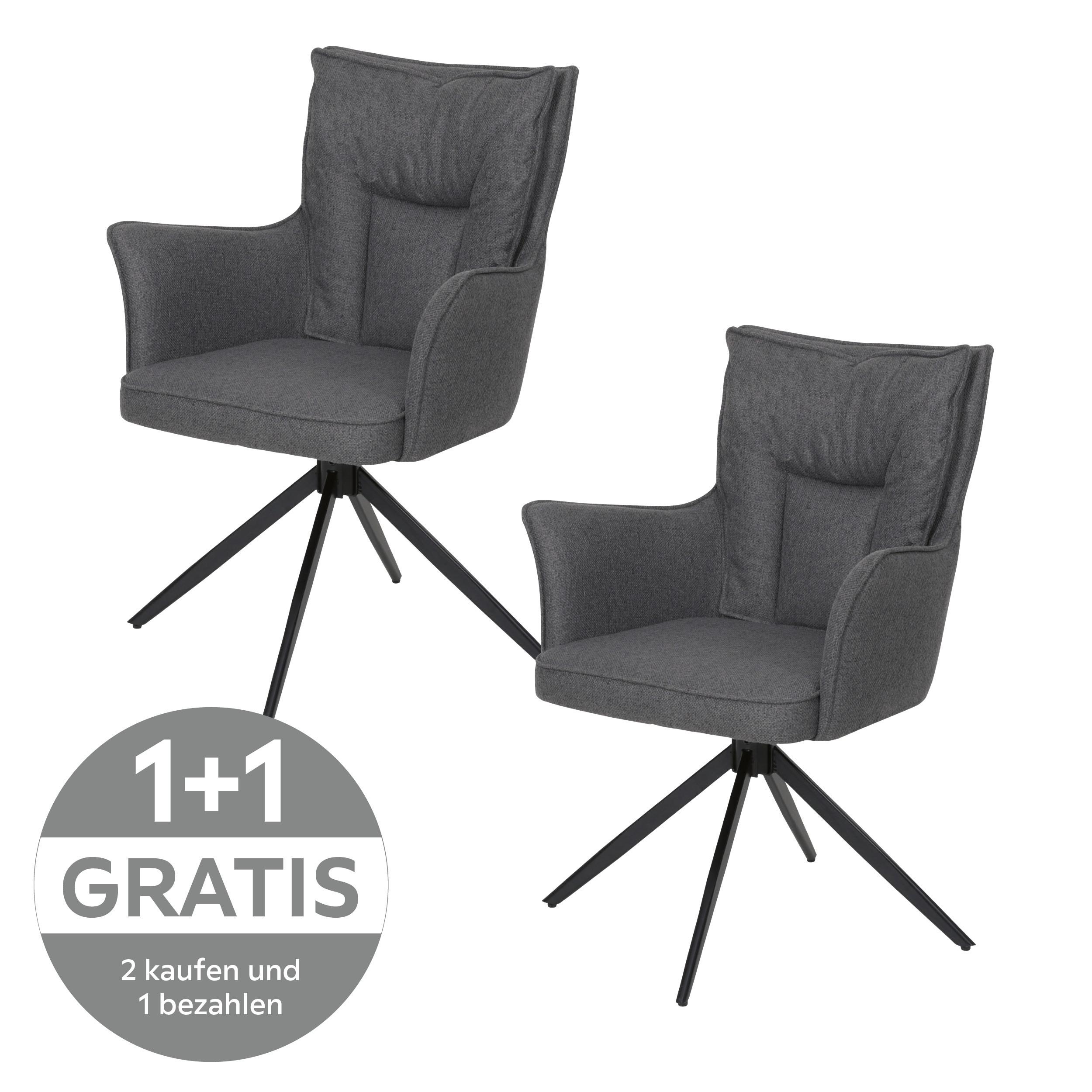 Armlehnstuhl Elisa Leinenoptik Dunkelgrau B: 65cm - Dunkelgrau/Schwarz, KONVENTIONELL, Textil/Metall (65/89/64cm)