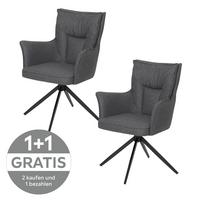 Armlehnstuhl Elisa Leinenoptik dunkelgrau B: 65cm - Dunkelgrau/Schwarz, KONVENTIONELL, Textil/Metall (65/89/64cm)